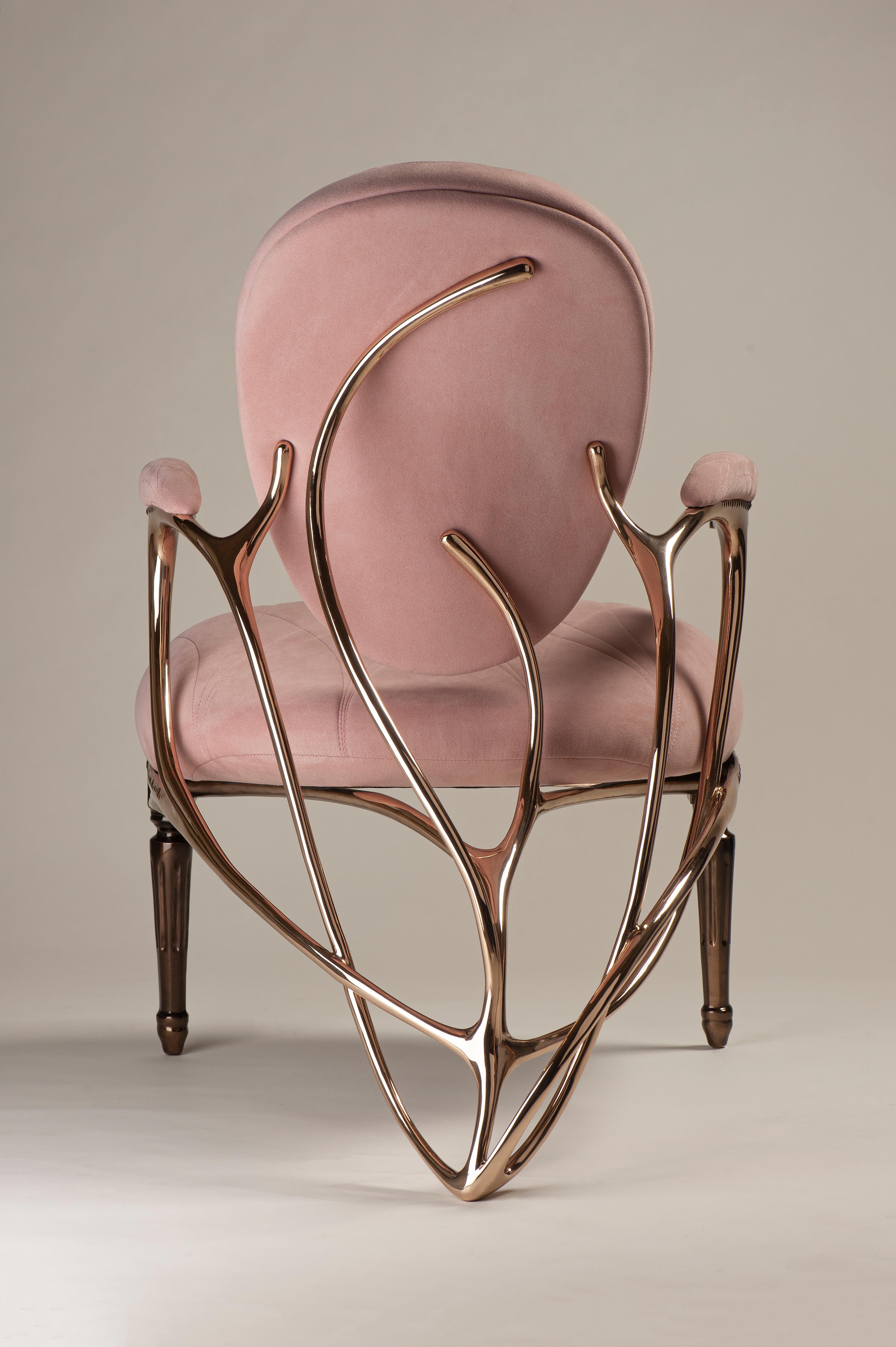 French Chrysalide Chair, Solid bronze, Alcantara, 2/12 For Sale