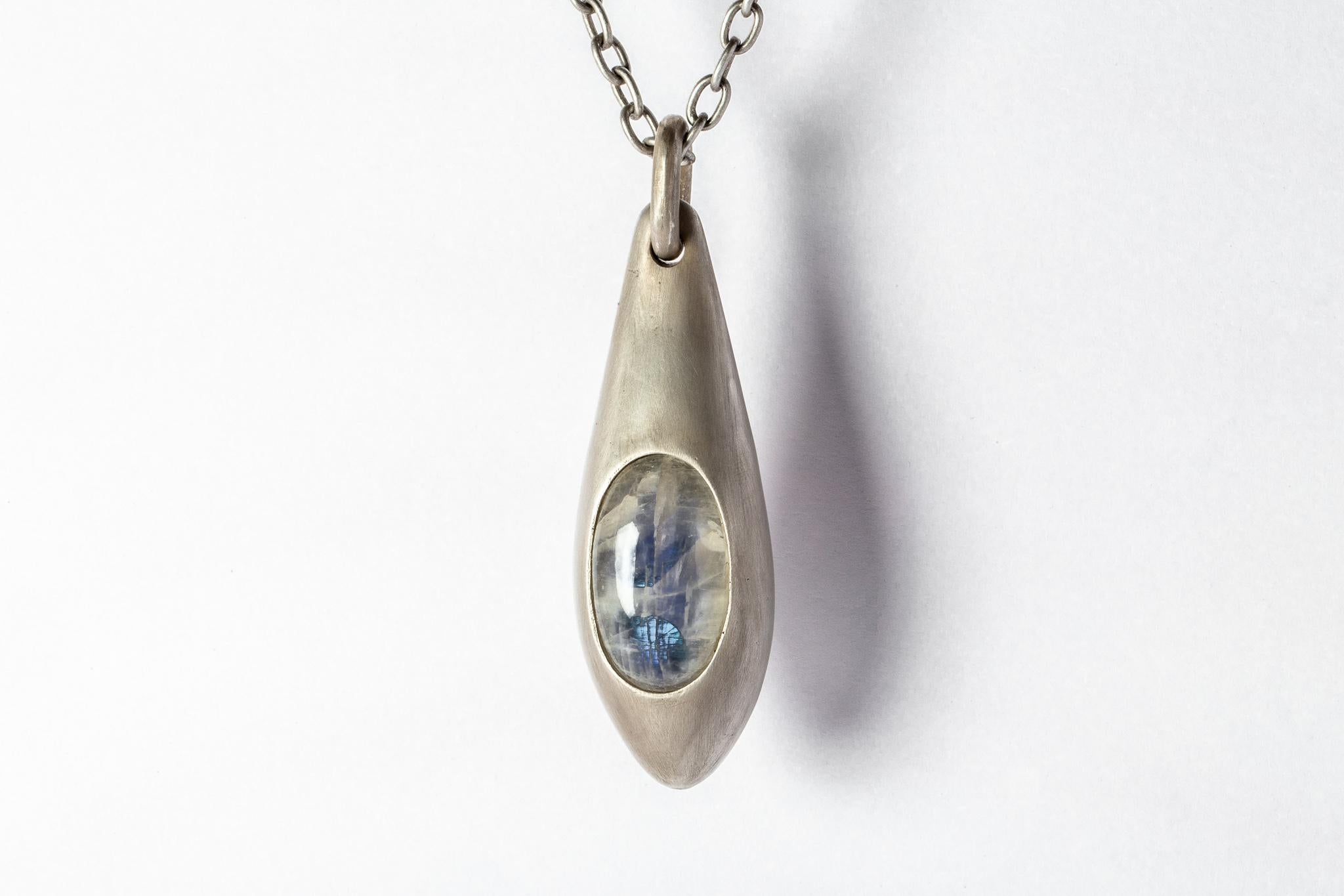 Cabochon Chrysalis Necklace (Cremaster Emergence, Rainbow Moonstone, DA+RMS) For Sale