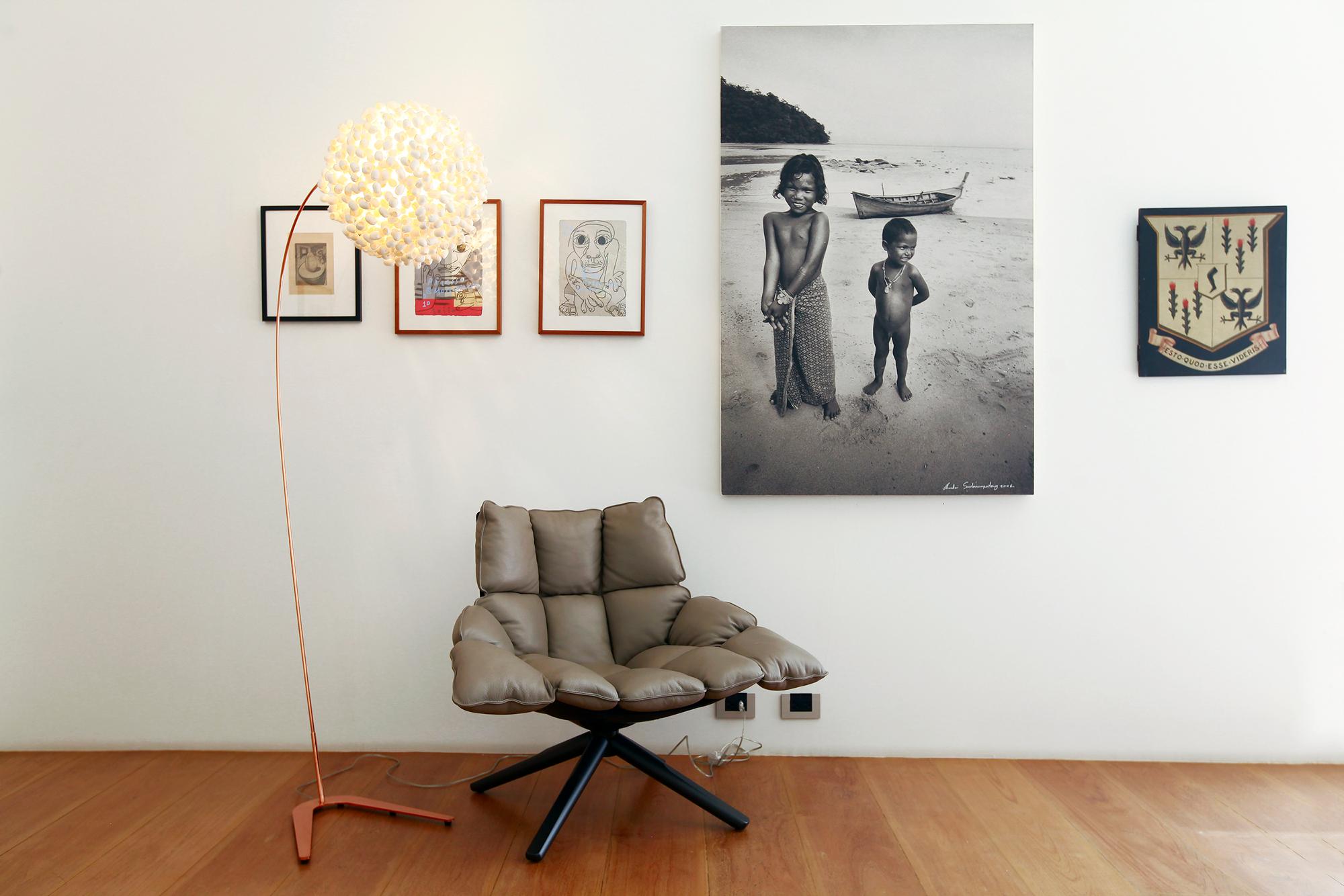 Thai Chrysalis Sky Copper Floor Lamp by Ango with Silk Cocoon  For Sale