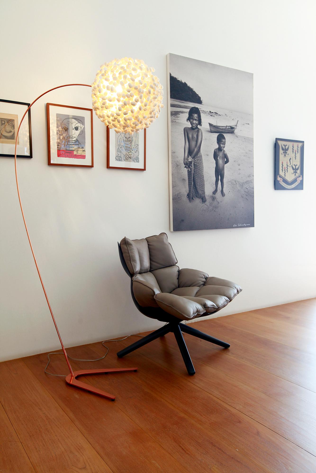 Hand-Crafted Chrysalis Sky Copper Floor Lamp by Ango with Silk Cocoon  For Sale