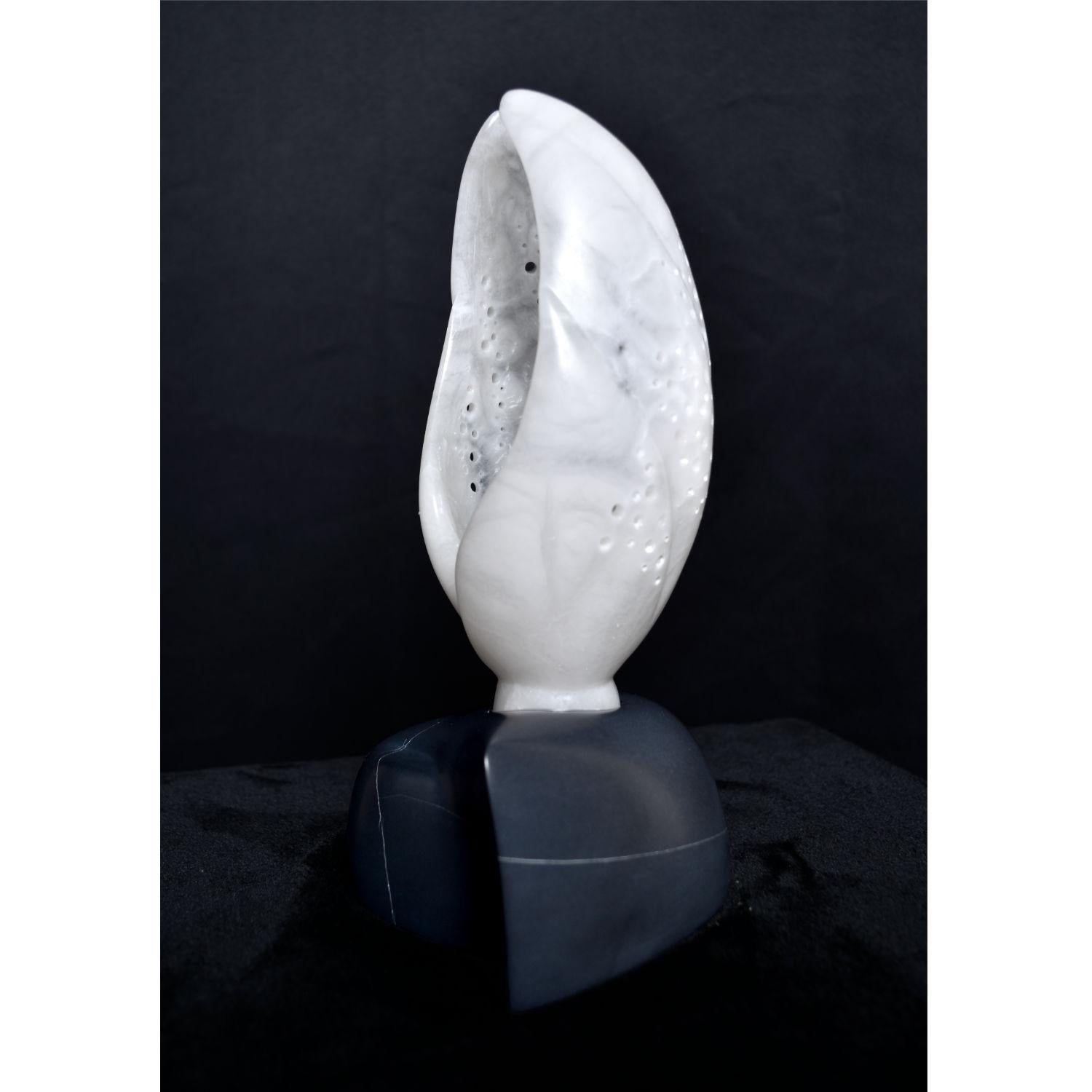 Futurist Chrysalis White Alabaster Ebony Soapstone UV Lighted Metaphysical Sculpture For Sale