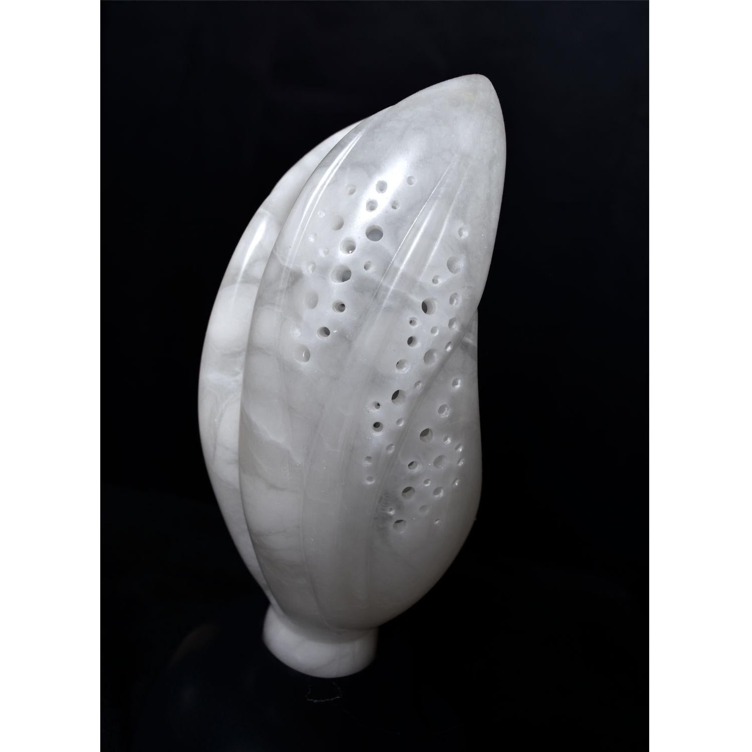 Chrysalis White Alabaster Ebony Soapstone UV Lighted Metaphysical Sculpture For Sale 1