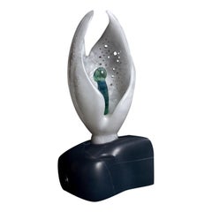 Chrysalis White Alabaster Ebony Soapstone UV Lighted Metaphysical Sculpture