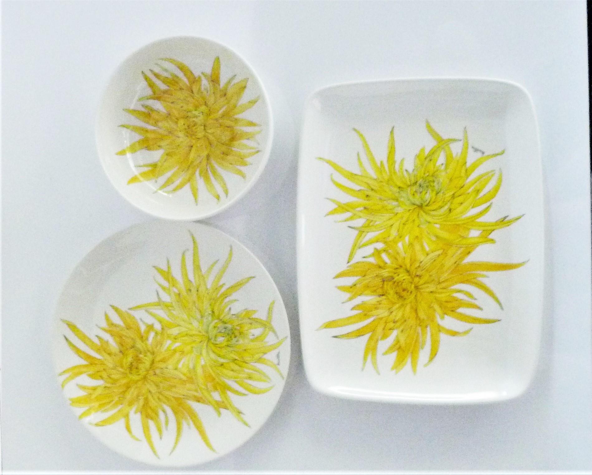 Italian Chrysanthemum 5 Serving Dishes by Ernestine Ceramiche Salerno, Italy, 1960s
