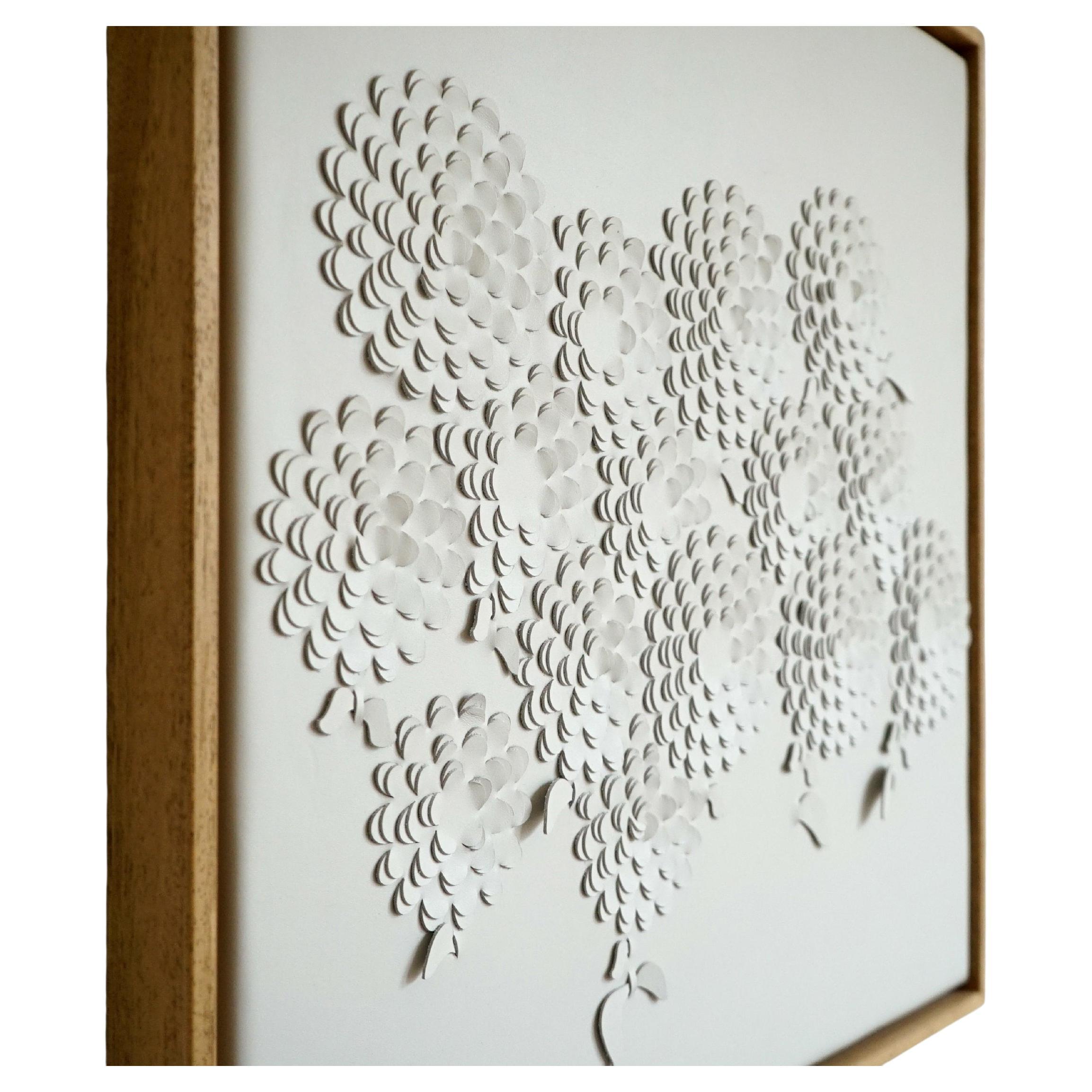 Chrysanthemum: A Piece of 3D Sculptural Cream Leather Wall Art