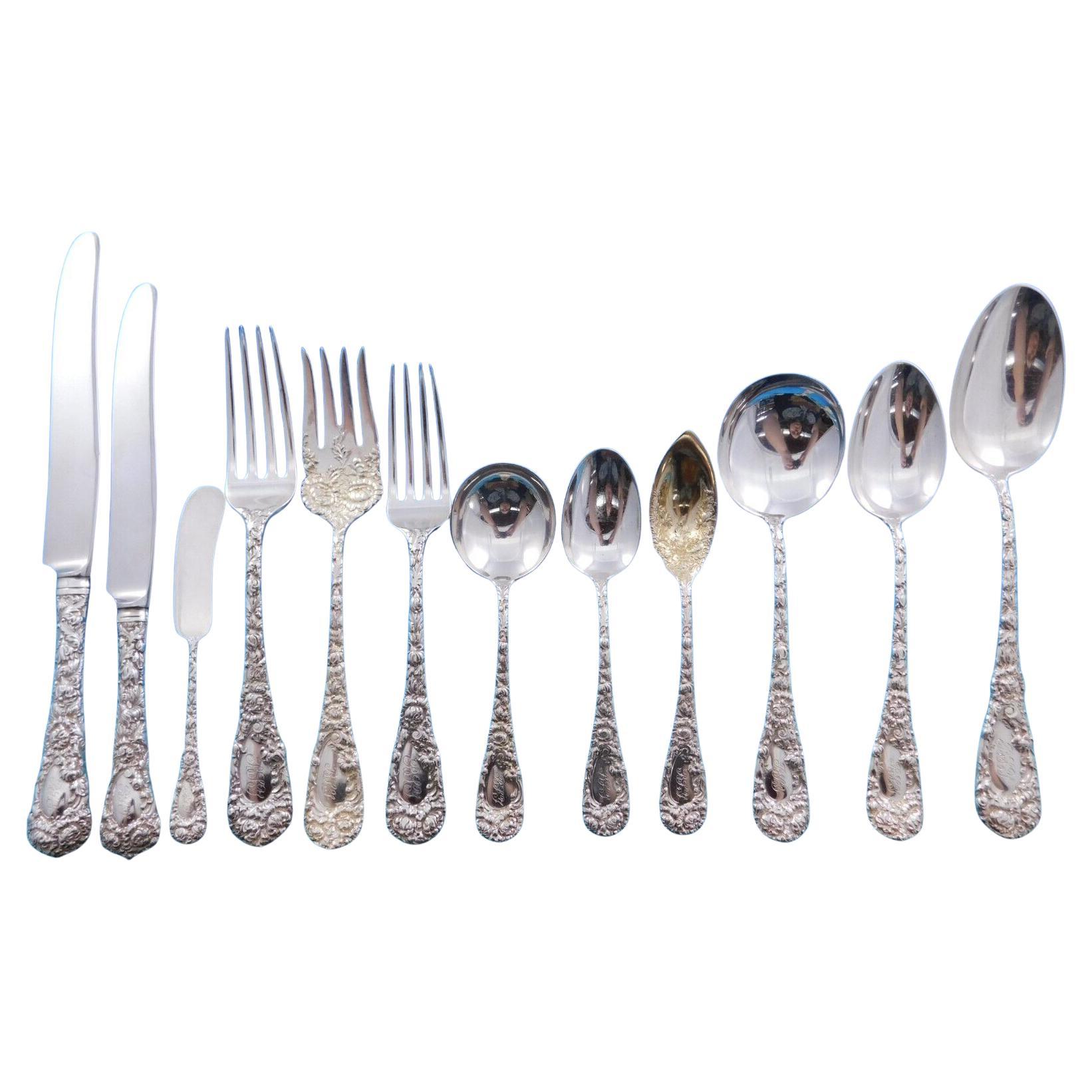 Crisantemo by Durgin Juego de Cubiertos de Plata de Ley para 12 Servicio 154 Piezas