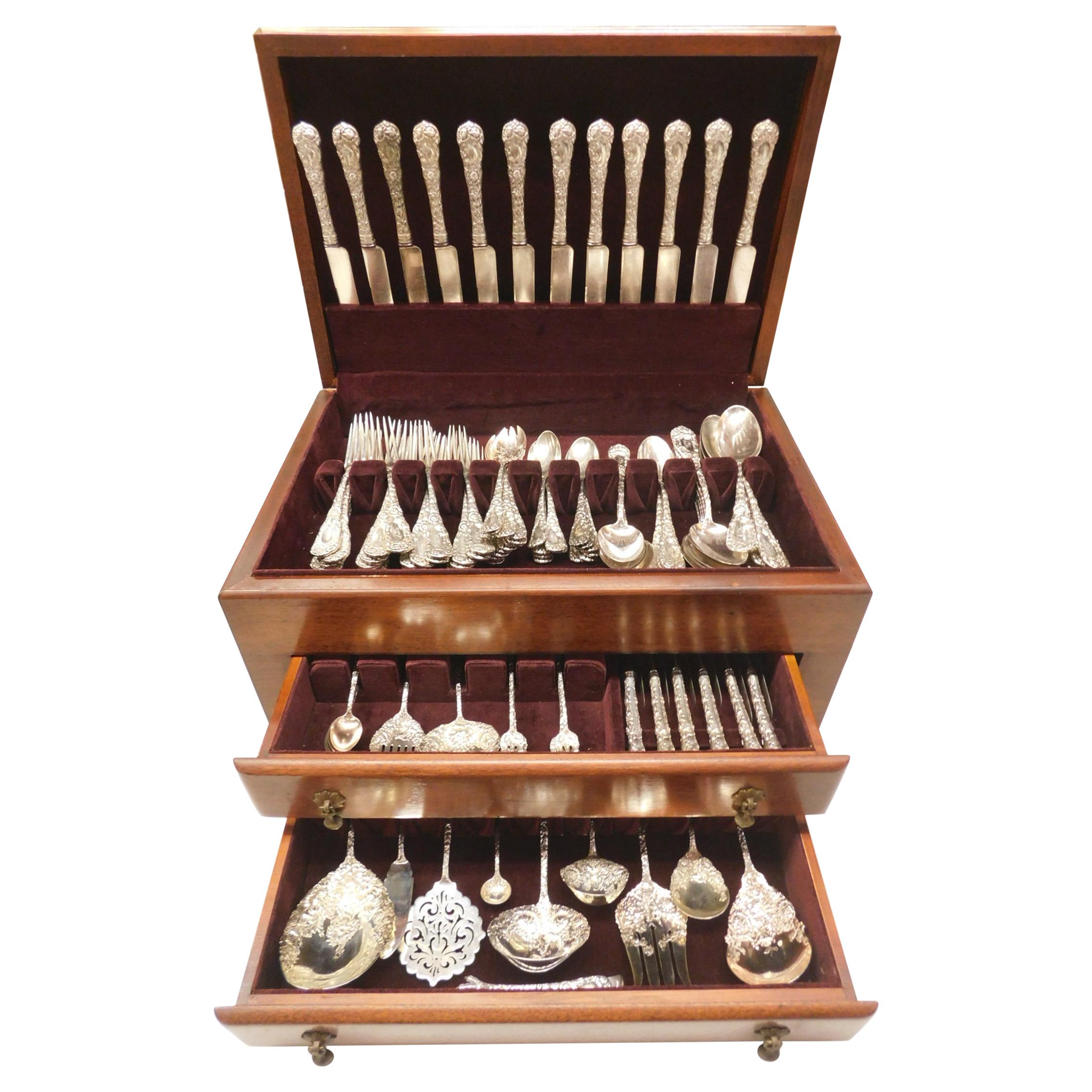 Chrysanthemum by Durgin Sterling Silver Flatware Set Service 126 Pieces For Sale