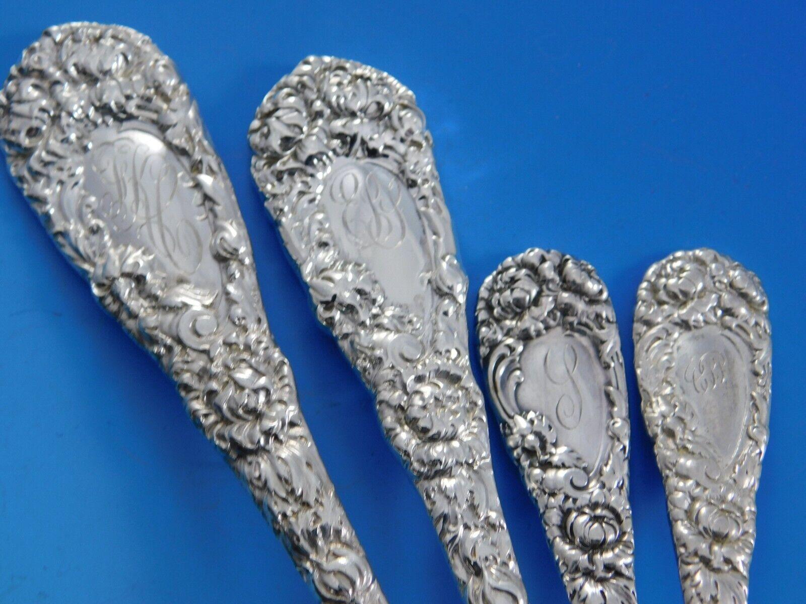 19th Century Chrysanthemum by Durgin Sterling Silver Flatware Set Service 135 pieces Dinner For Sale