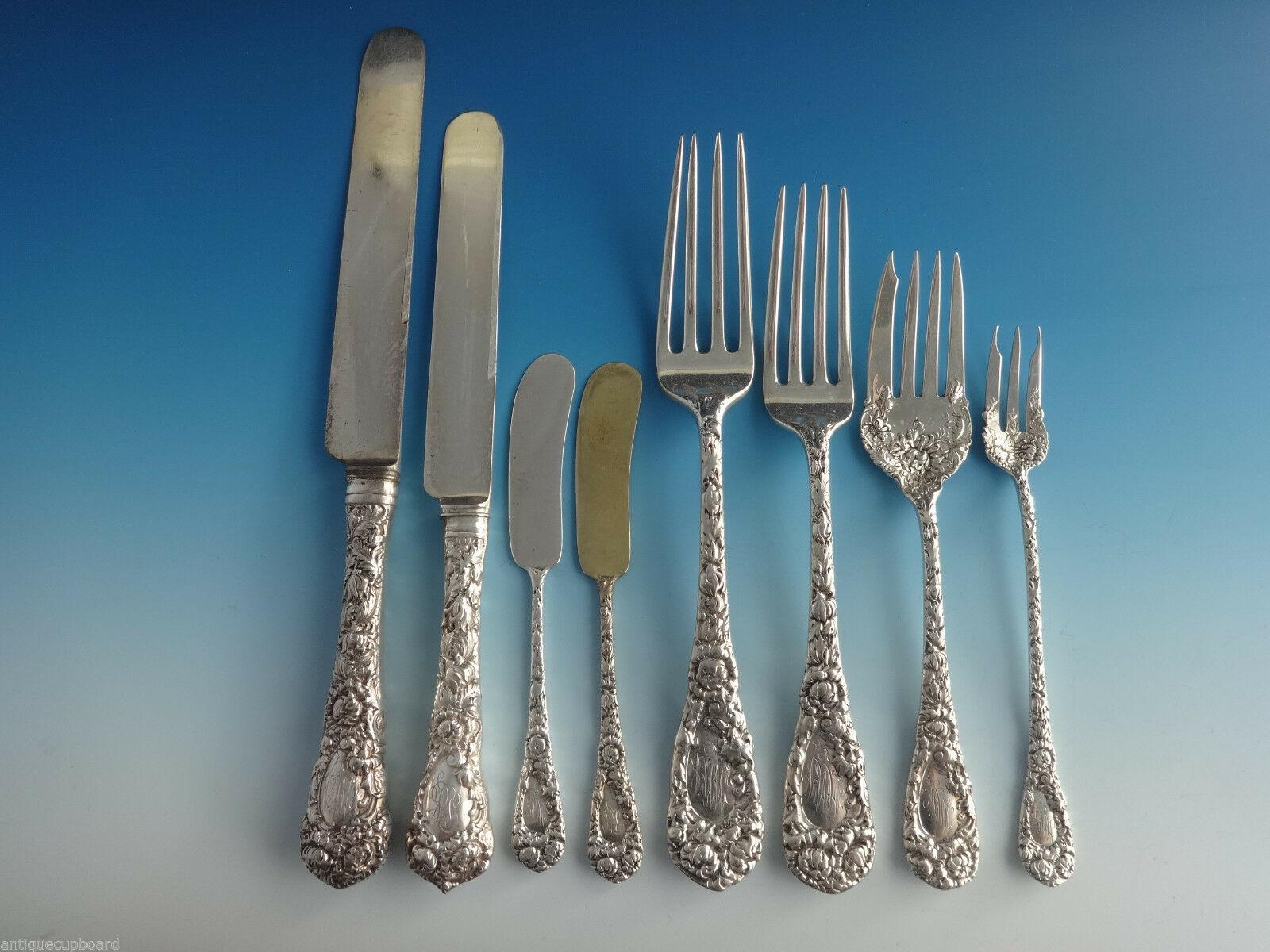 Late 19th Century Chrysanthemum by Durgin Sterling Silver Flatware Set Service 300 Pieces Massive For Sale