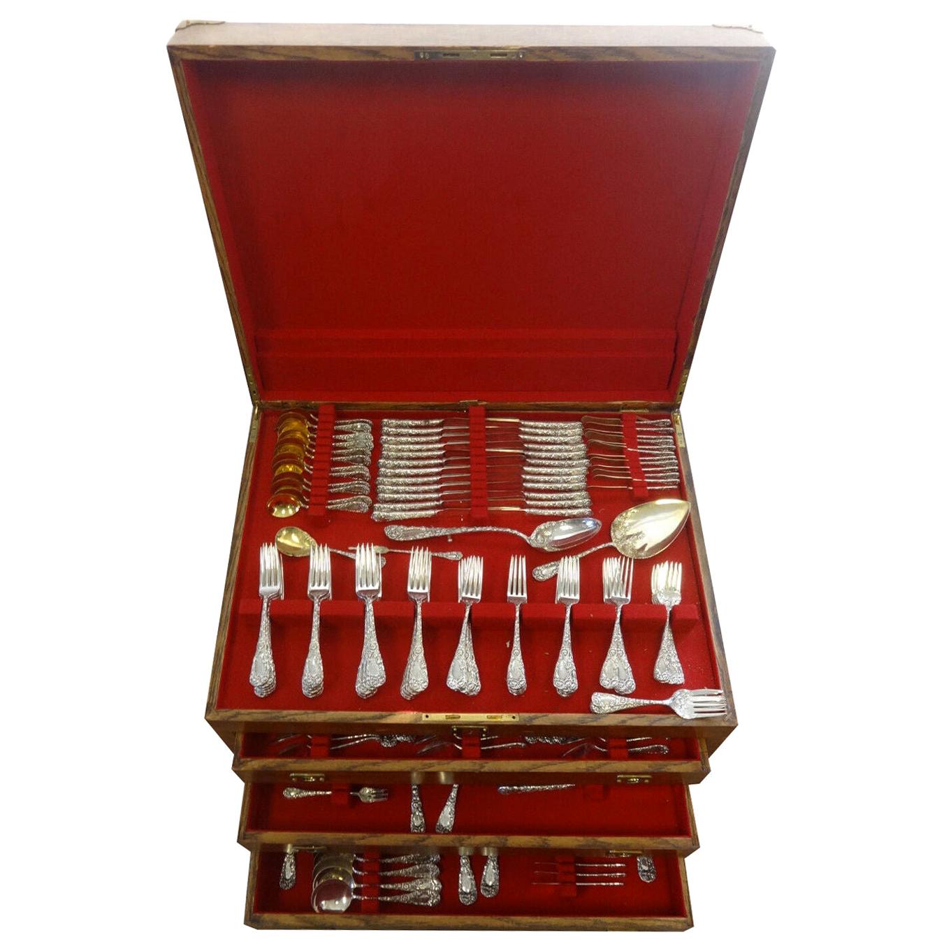 Chrysanthemum by Durgin Sterling Silver Flatware Set Service 300 Pieces Massive For Sale