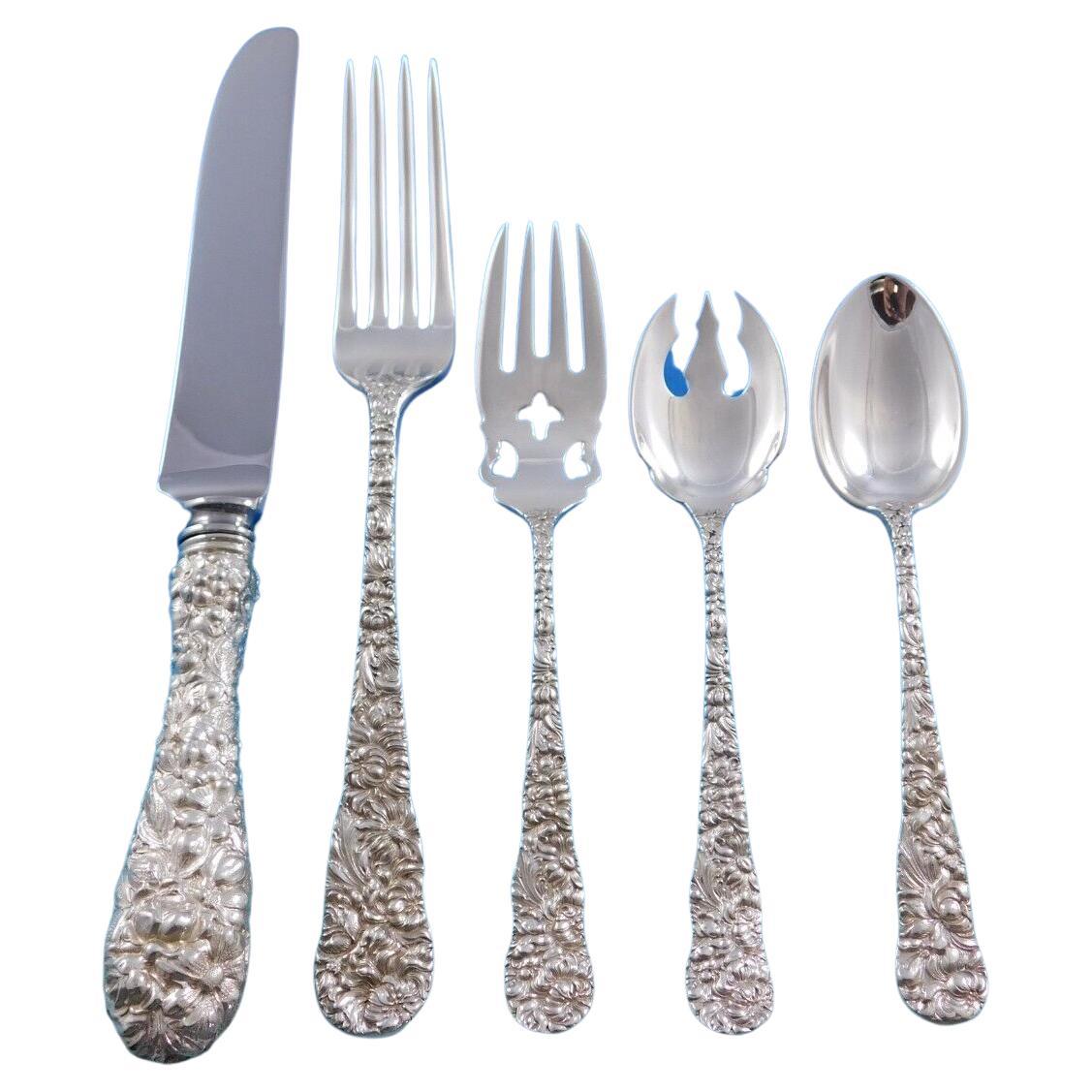 Chrysanthemum by Stieff Sterling Silver Flatware Set 12 Service 64 pcs Dinner For Sale