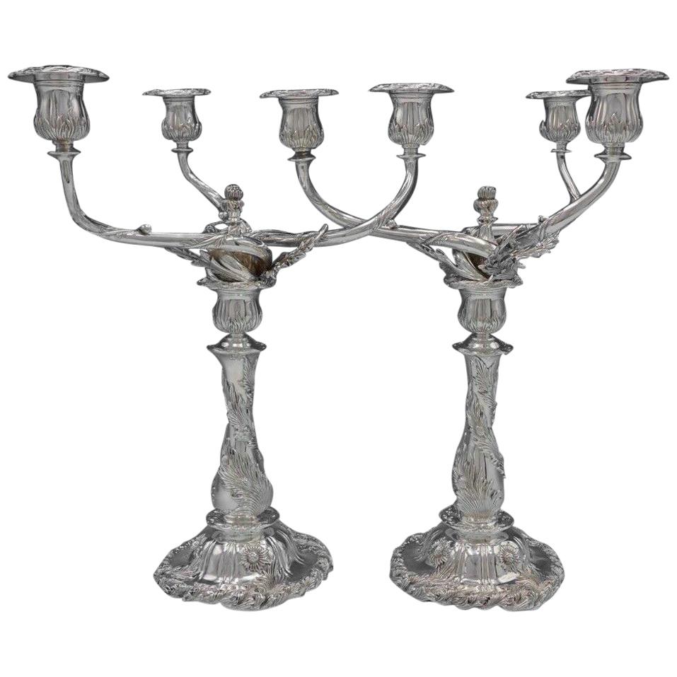 Chrysanthemum by Tiffany & Co Sterling Silver Candelabra Pair of 3-Light For Sale