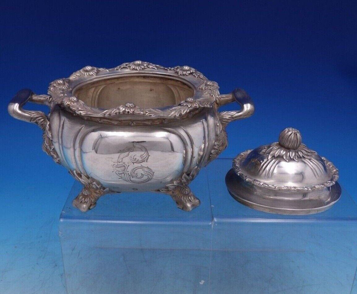 20th Century Chrysanthemum by Tiffany and Co Sterling Silver Sugar Bowl Footed Handles #7038