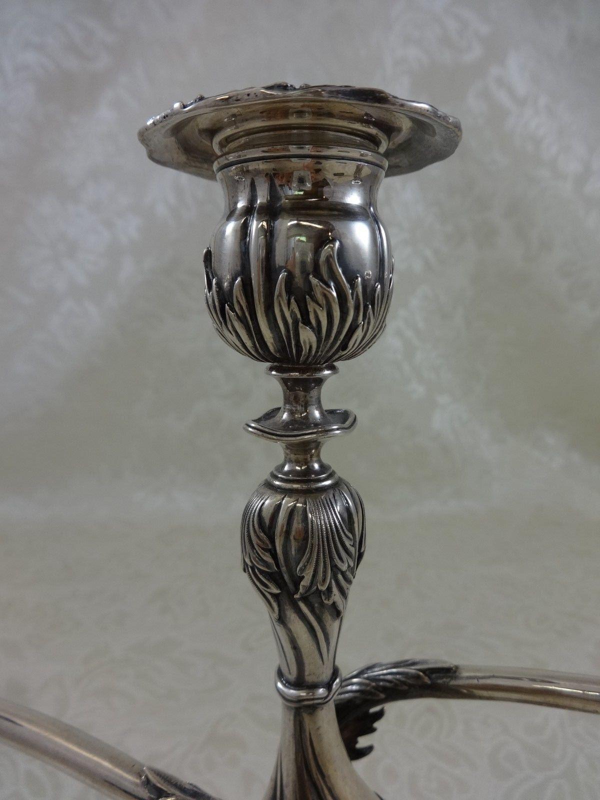 Chrysanthemum by Tiffany & Co. Sterling Silver Candelabra Pair, 3-Light In Excellent Condition For Sale In Big Bend, WI