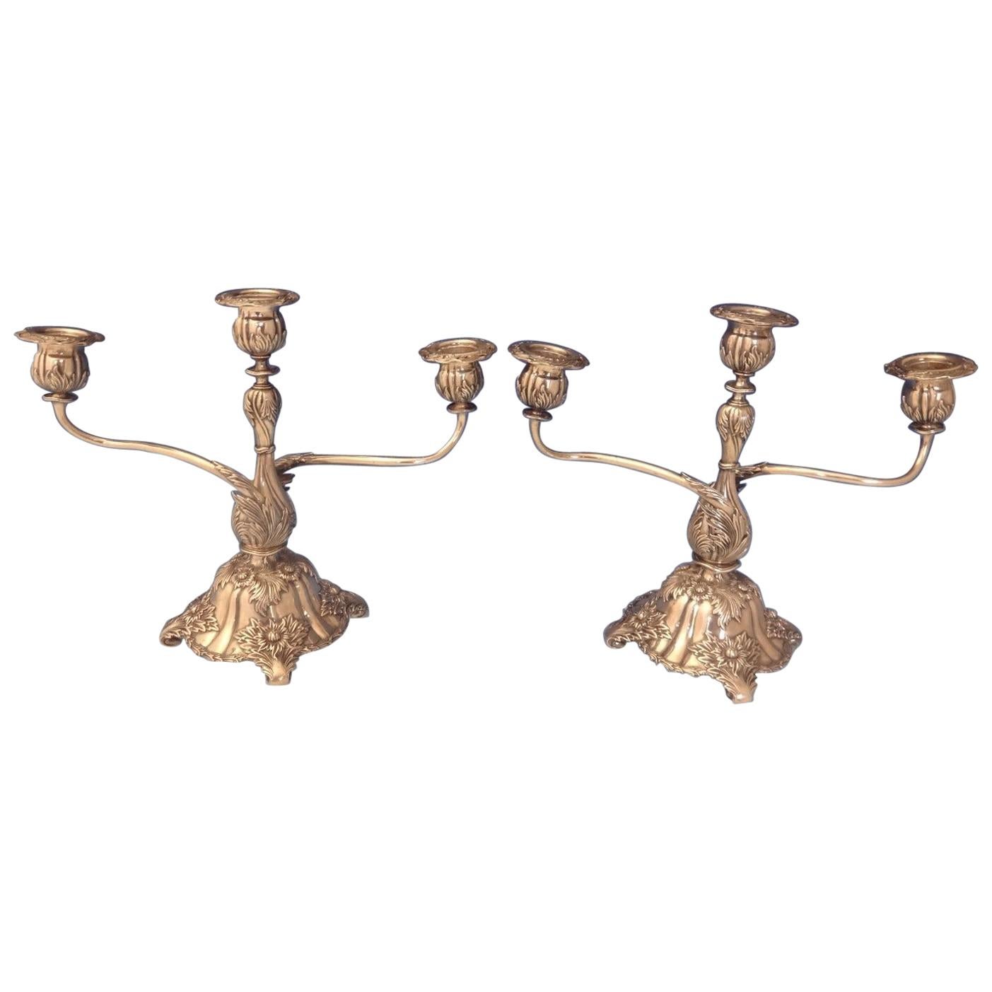 Chrysanthemum by Tiffany & Co. Sterling Silver Candelabra Pair, 3-Light For Sale