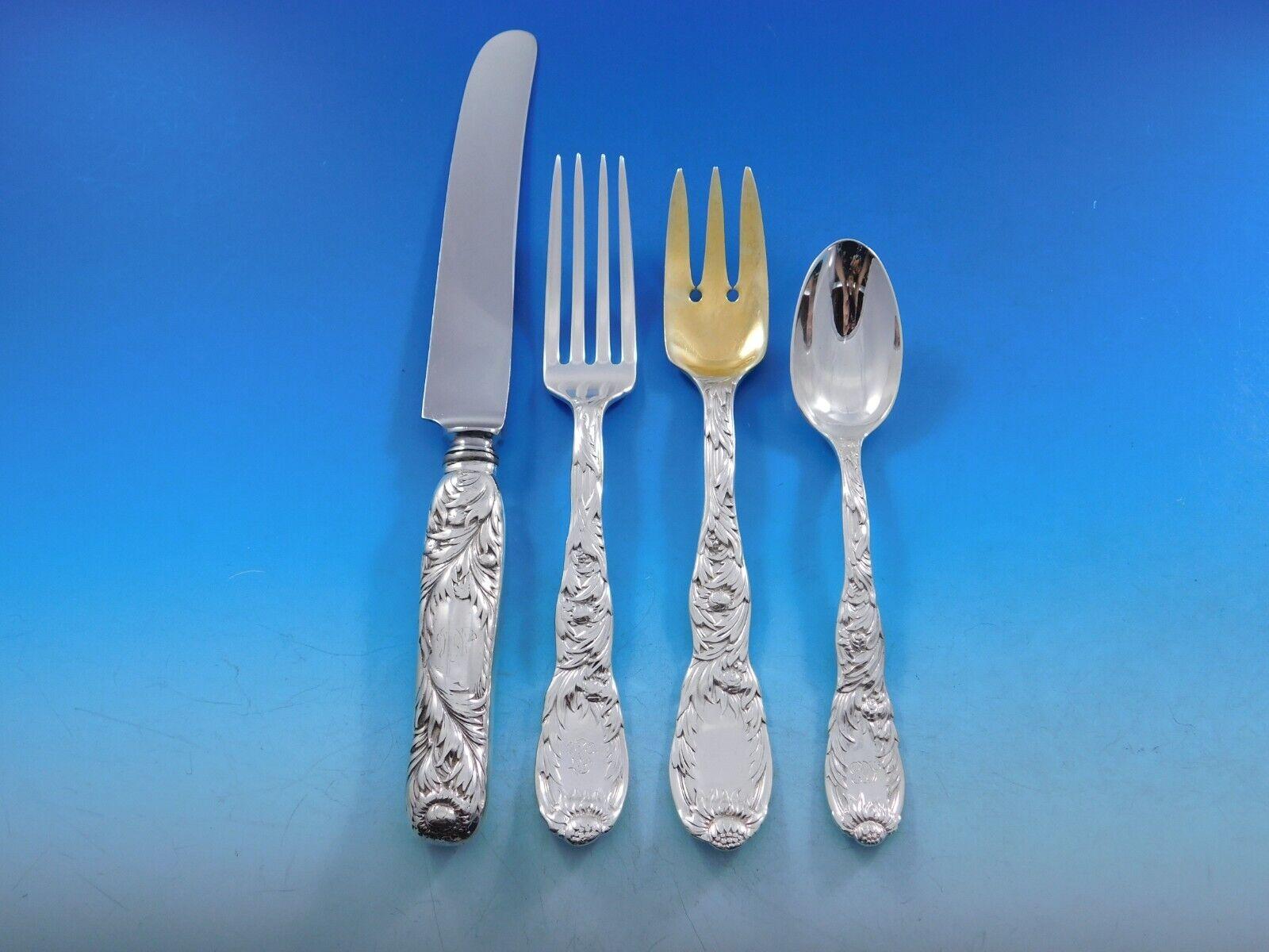 Chrysanthemum by Tiffany & Co Sterling Silver Flatware Set Service 48 pieces In Excellent Condition In Big Bend, WI