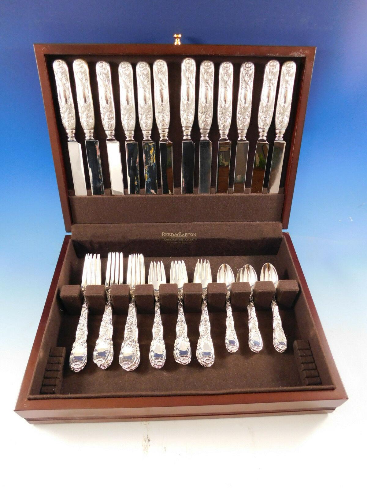 Superb dinner size Chrysanthemum by Tiffany & Co. sterling silver flatware set - 48 pieces. This set includes:

12 dinner size knives, 10 1/2