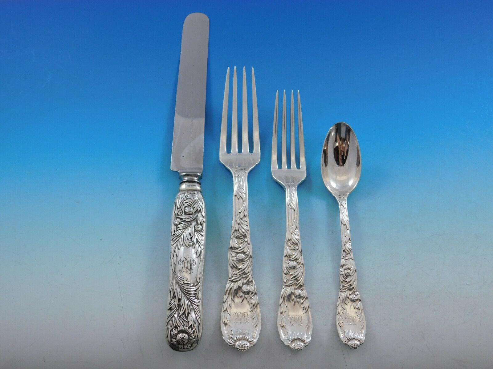 Chrysanthemum by Tiffany Sterling Silver Flatware Set 8 Service 66 Pcs Dinner In Excellent Condition In Big Bend, WI