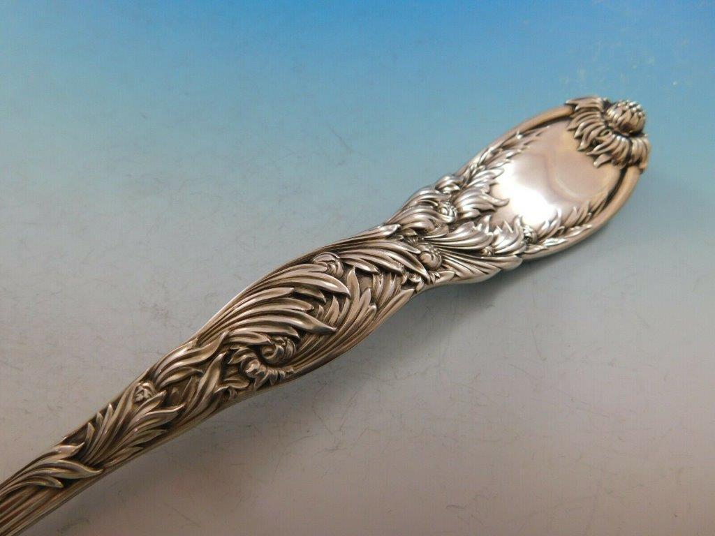 Sterling silver punch ladle with button and decorated bowl 18 3/4