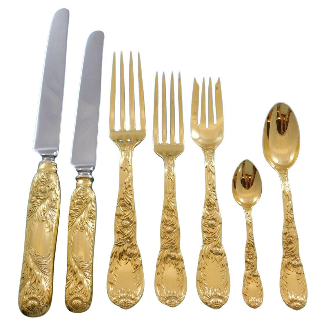 Chrysanthemum Gold by Tiffany Sterling Silver Flatware Set Service 69 Pcs Dinner