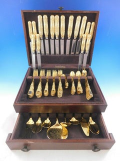 Chrysanthemum Gold by Tiffany Sterling Silver Flatware Set Service 82 Pcs Dinner