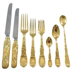 Antique Chrysanthemum Gold by Tiffany Sterling Silver Flatware Set Service 82 Pcs Dinner