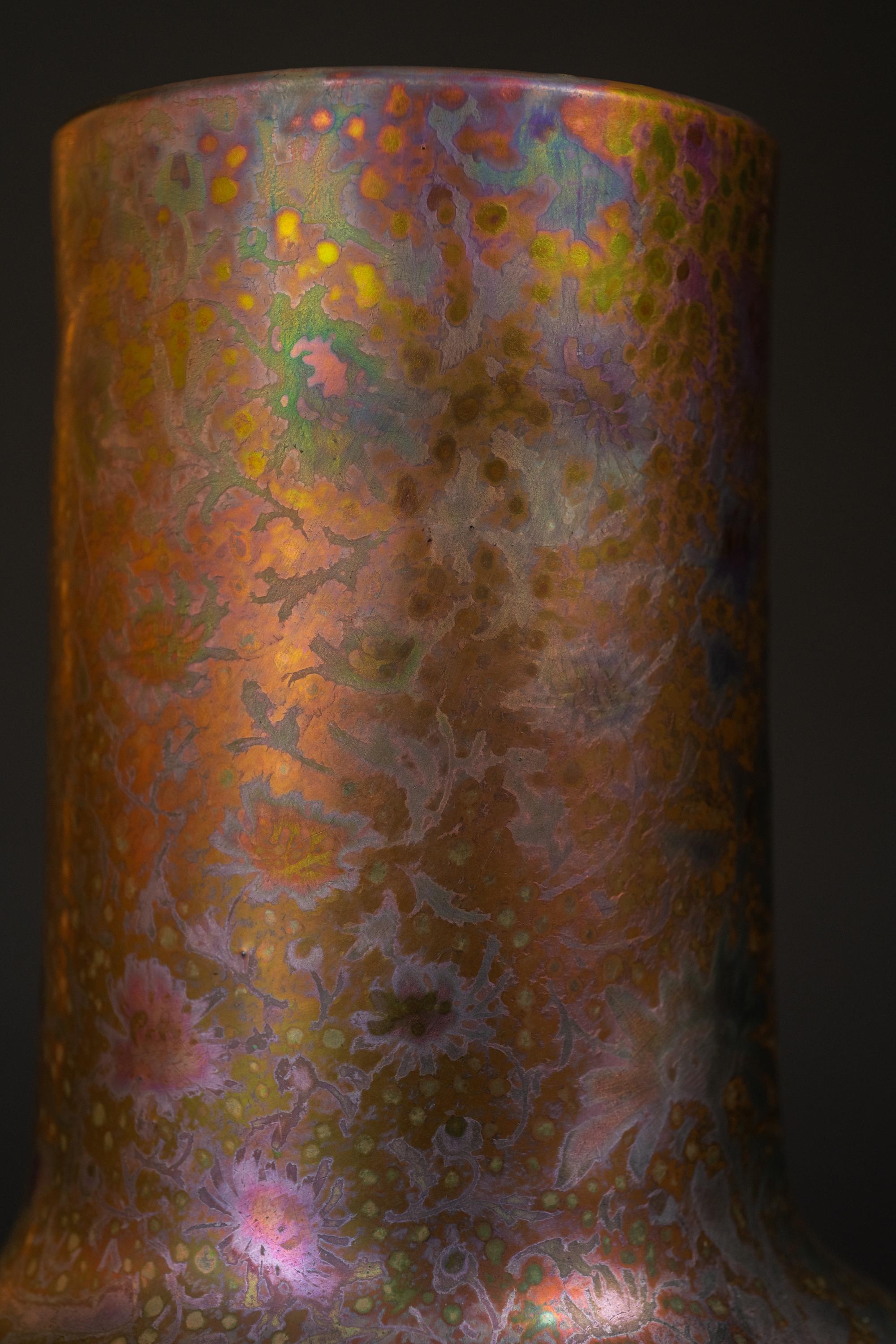 Early 20th Century Chrysanthemum Iridescent Art Nouveau Vase by Clement Massier For Sale