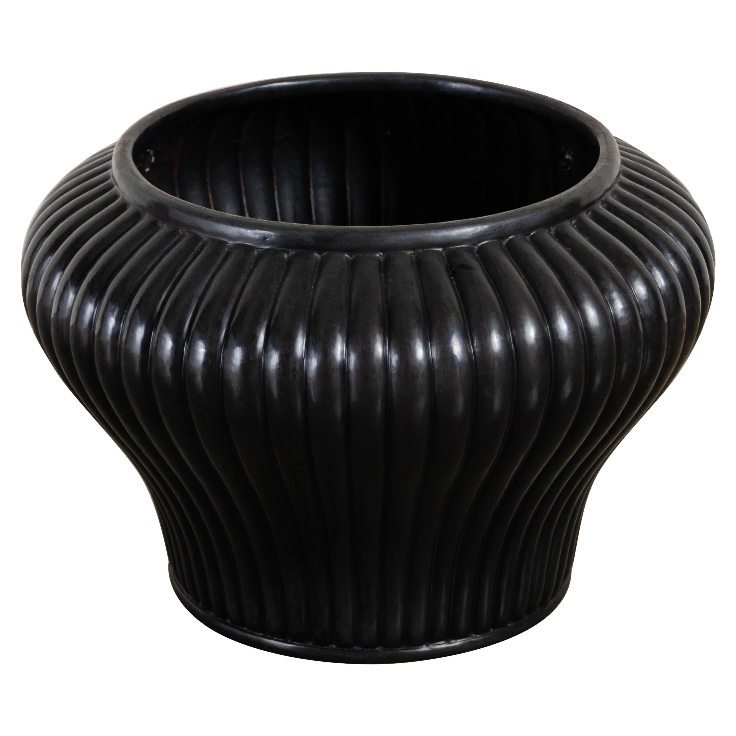 Chrysanthemum Lobe Kung Pot, Black Copper by Robert Kuo, Hand Repousse, Limited For Sale