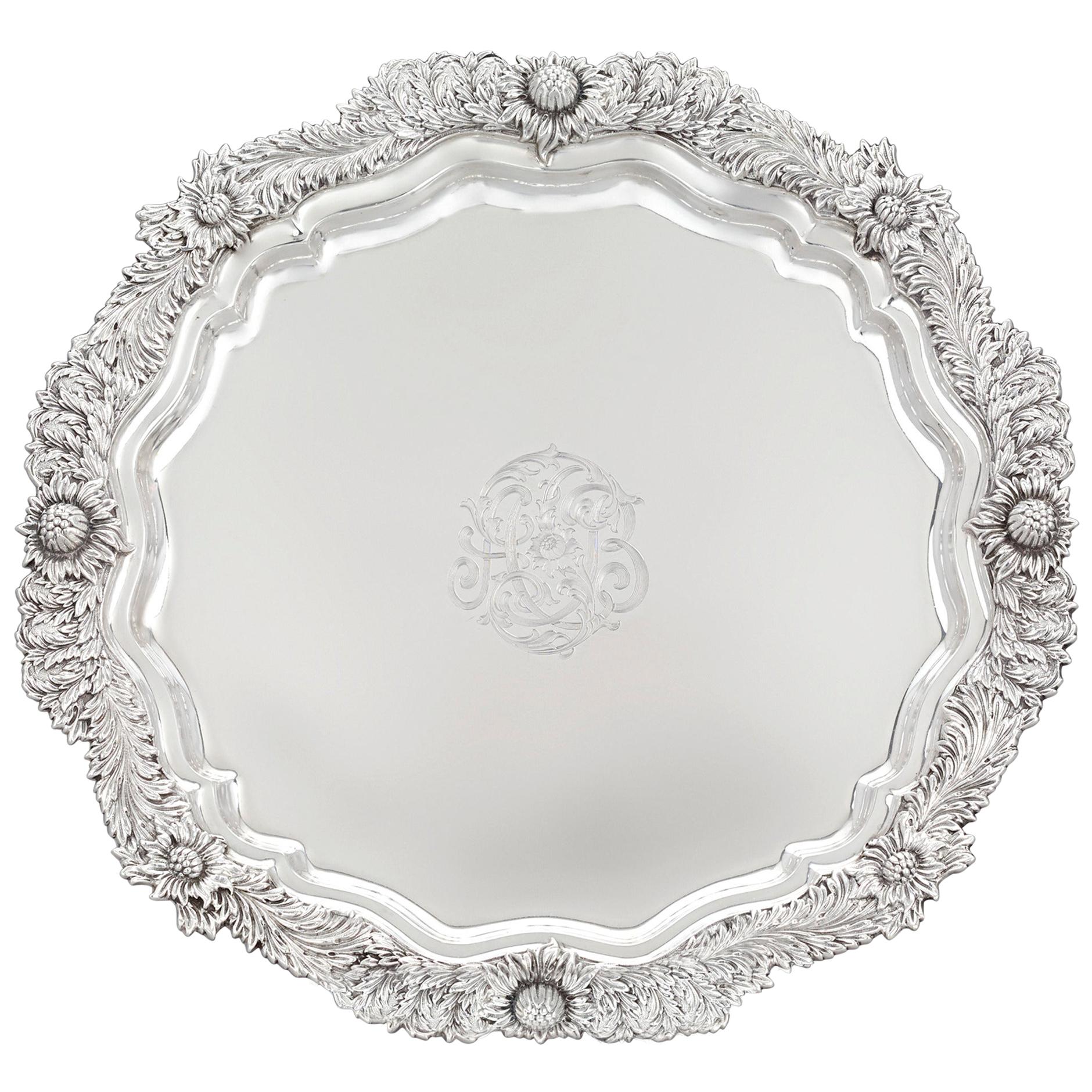 Chrysanthemum Sterling Silver Round Tray by Tiffany & Co.