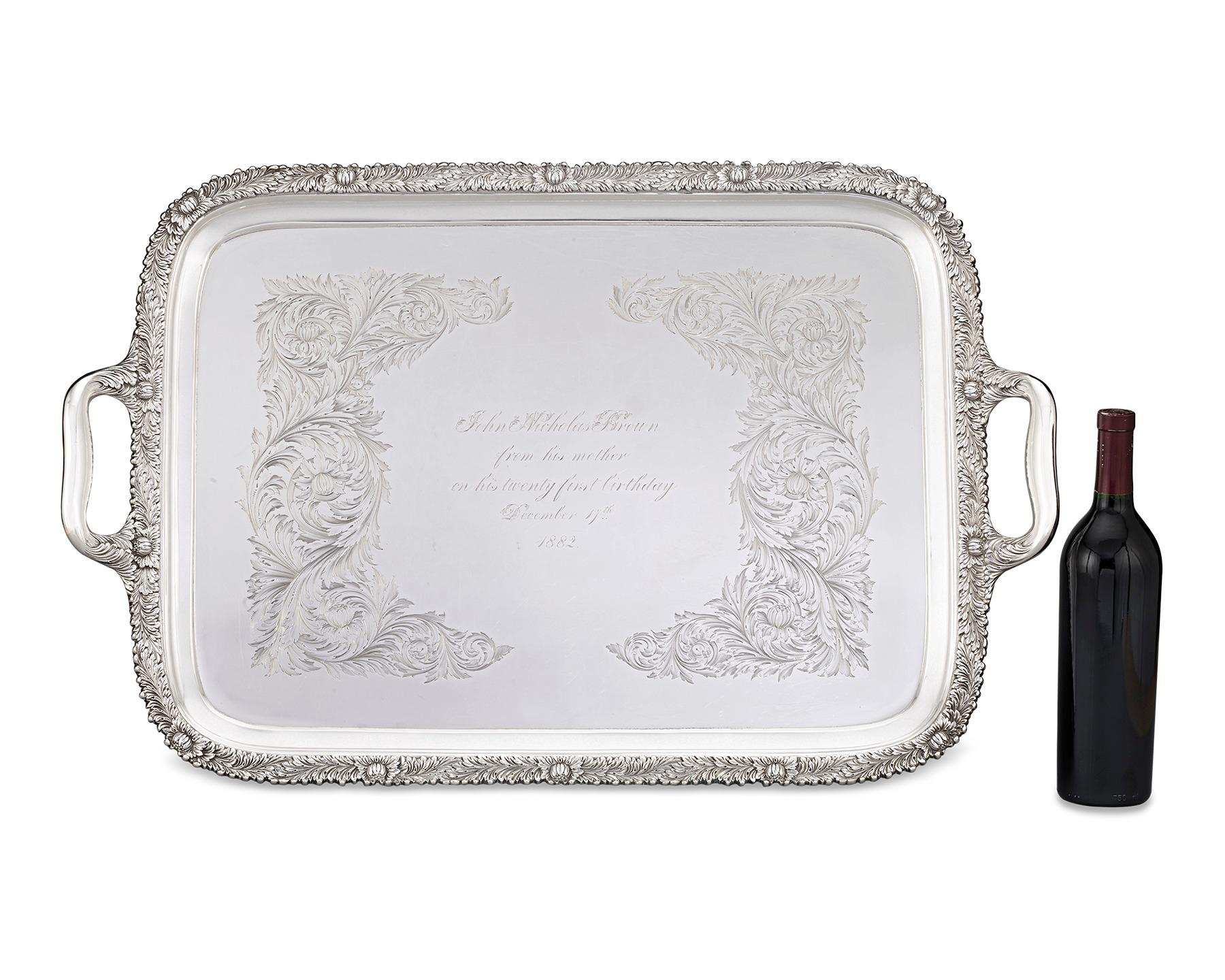 Art Nouveau Chrysanthemum Sterling Silver Tea Tray by Tiffany & Co.