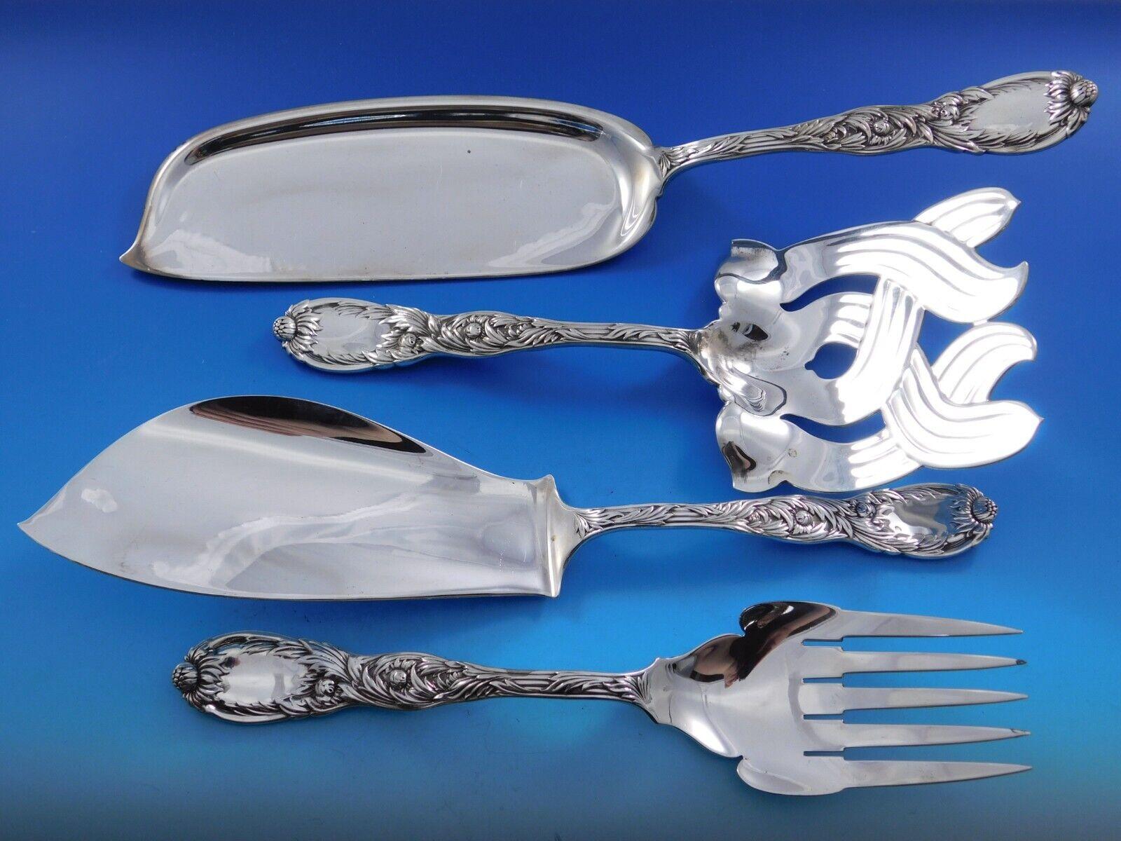 Chrysanthemum Tiffany Sterling Silver Flatware Set Service 255 pcs Fitted Chest For Sale 9