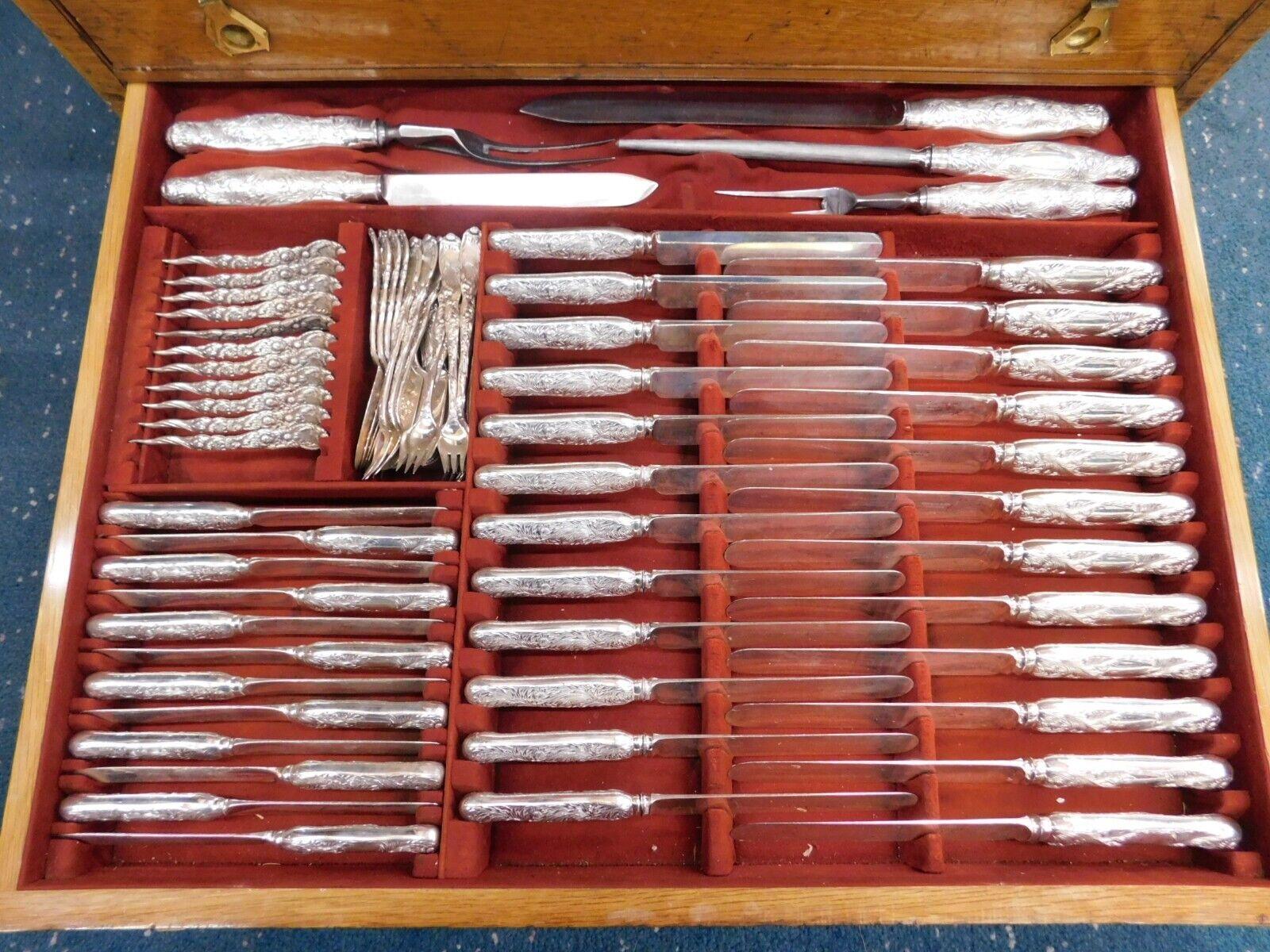 Chrysanthemum Tiffany Sterling Silver Flatware Set Service 255 pcs Fitted Chest For Sale 1