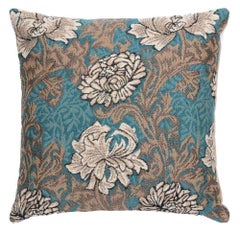 Chrysanthemums Aqua Cushion with Feather Filler - (13"x13")