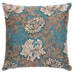 Chrysanthemums Aqua Cushion with Feather Filler - (13"x13")