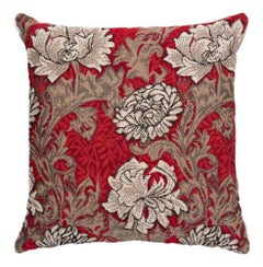 Chrysanthemums Red Cushion with Feather Filler - (13"x13")