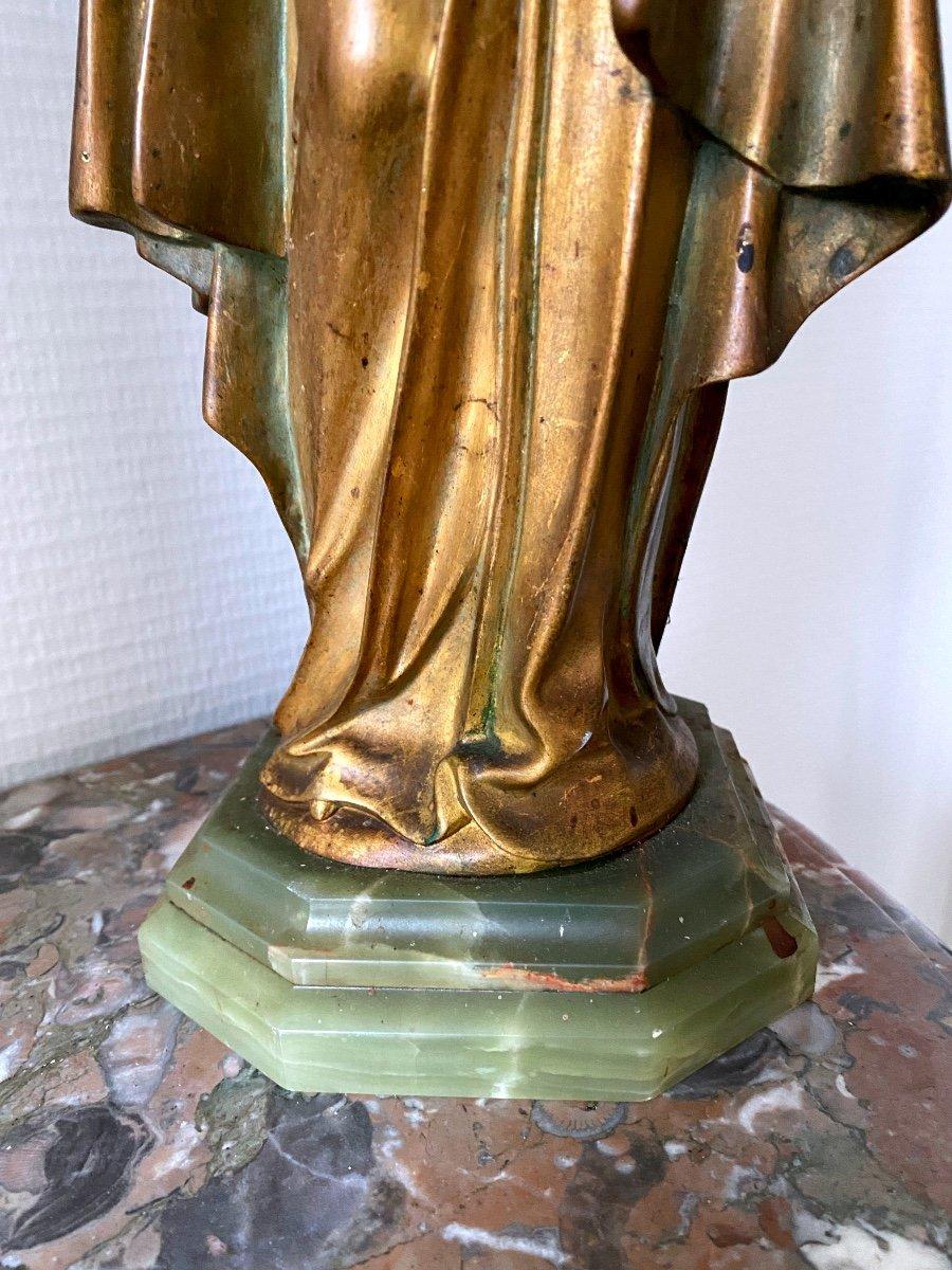 European Chryselephantine Goldscheider - Bronze Patina Green & Gold - Green Onyx Marble B For Sale