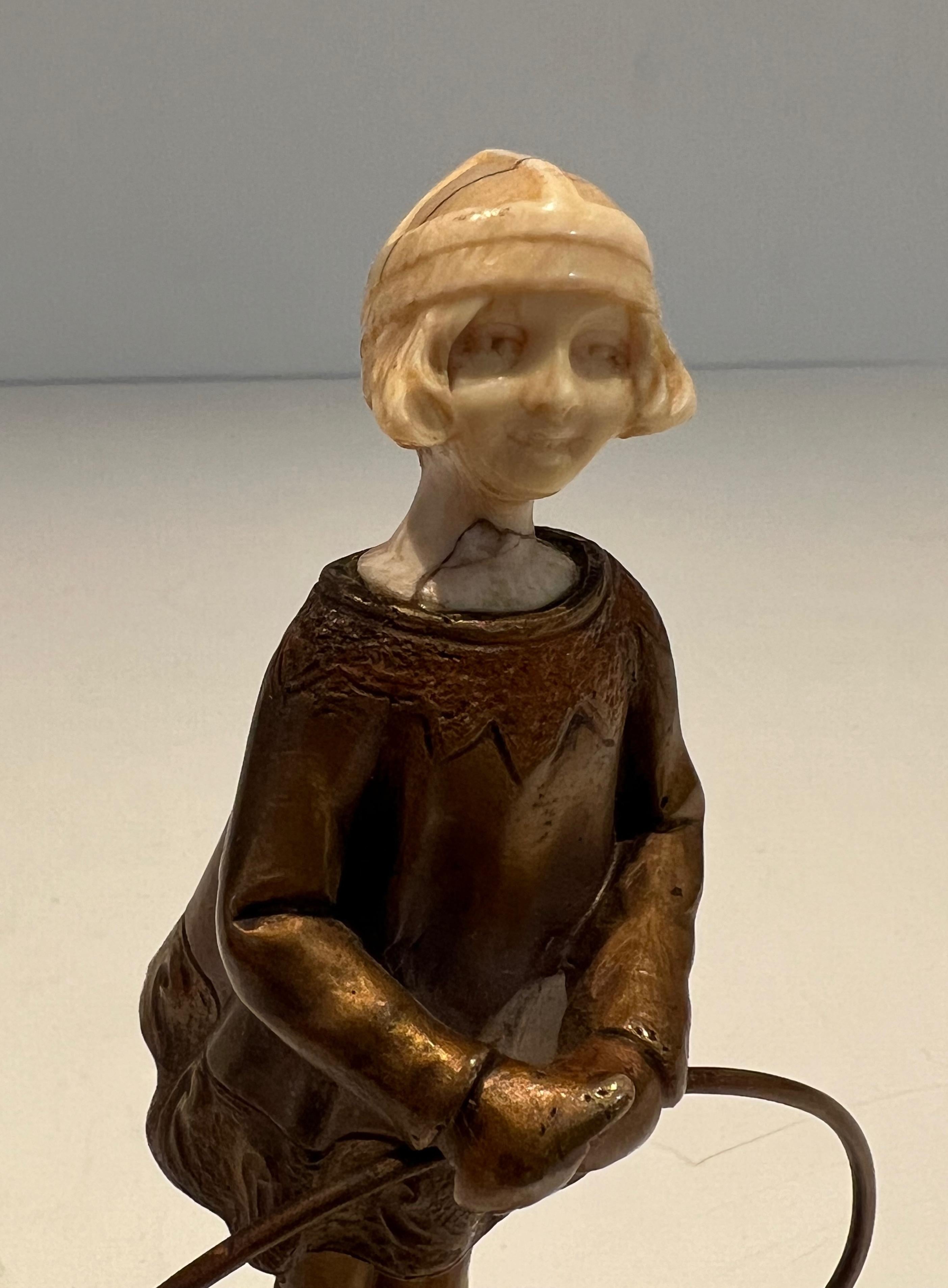 French Chryselephantine Representing a Young Girl with a Hoop Signed Bertrand on For Sale