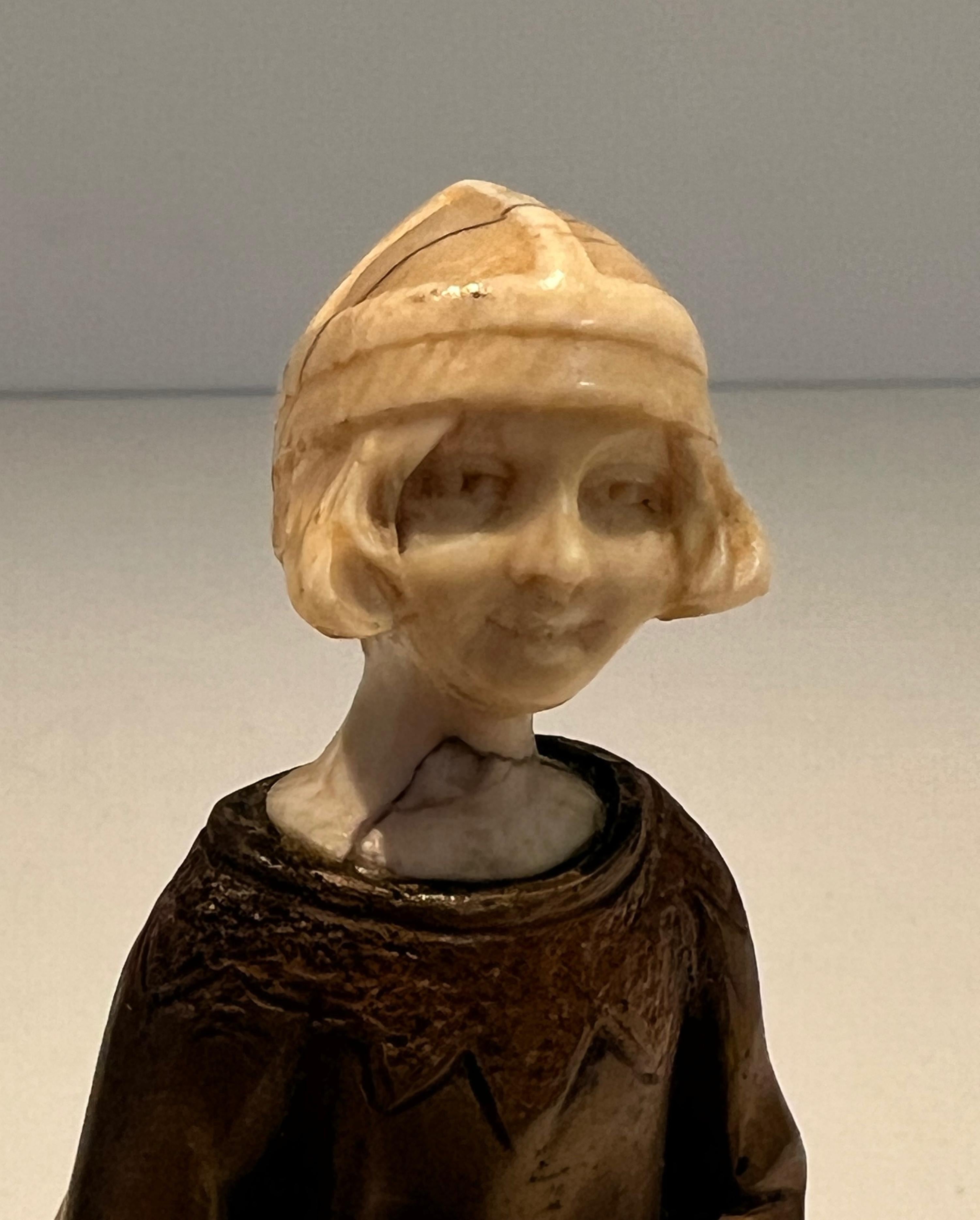 Chryselephantine Representing a Young Girl with a Hoop Signed Bertrand on In Good Condition For Sale In Marcq-en-Barœul, Hauts-de-France