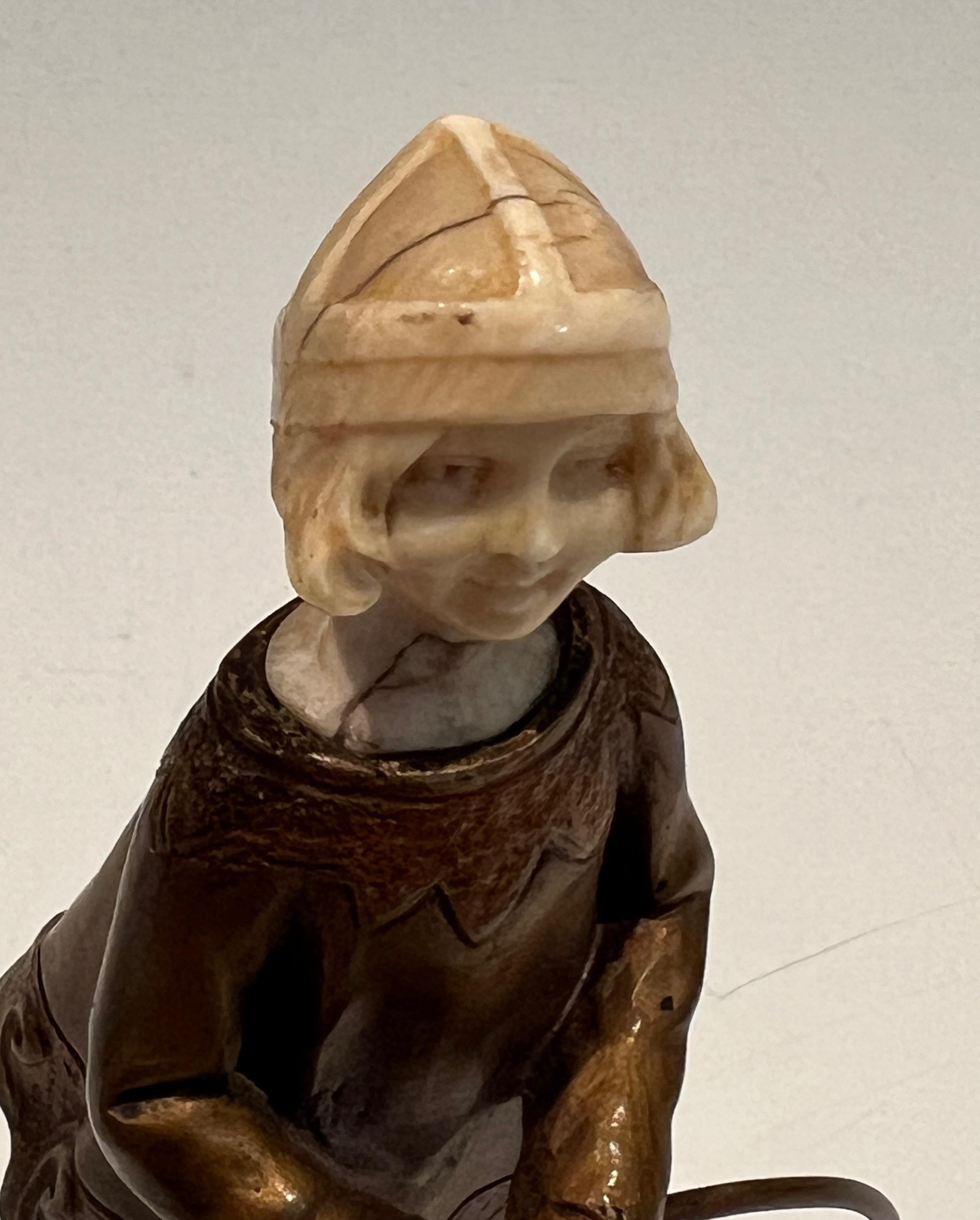 Early 20th Century Chryselephantine Representing a Young Girl with a Hoop Signed Bertrand on For Sale