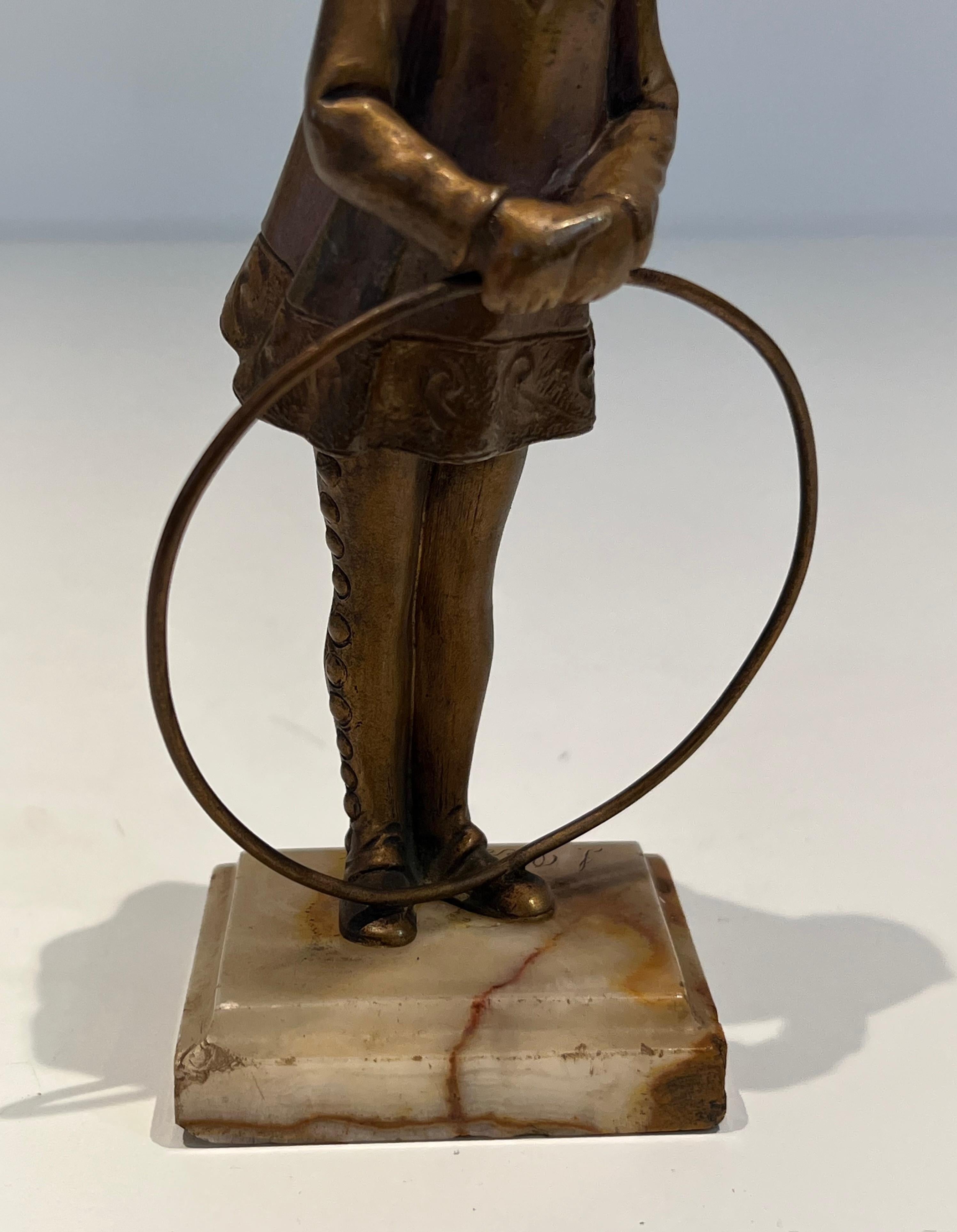 Bronze Chryselephantine Representing a Young Girl with a Hoop Signed Bertrand on For Sale