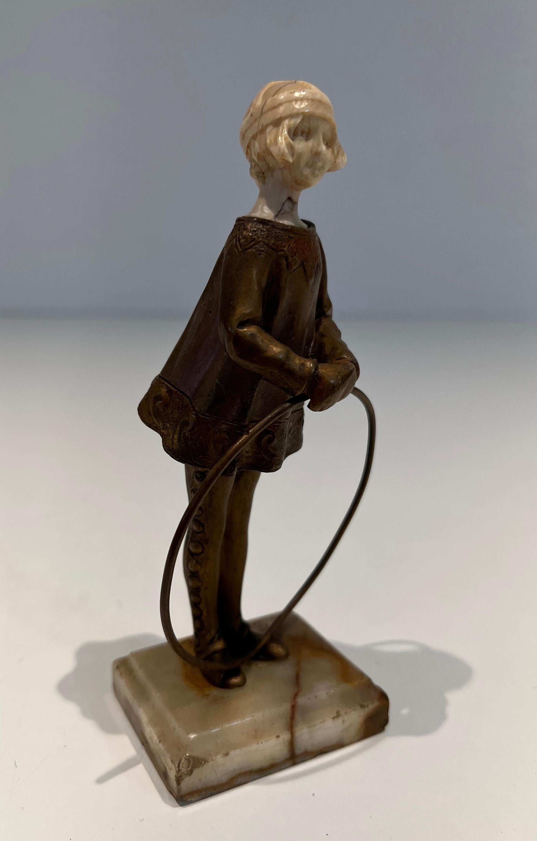 Chryselephantine Representing a Young Girl with a Hoop Signed Bertrand on For Sale 2