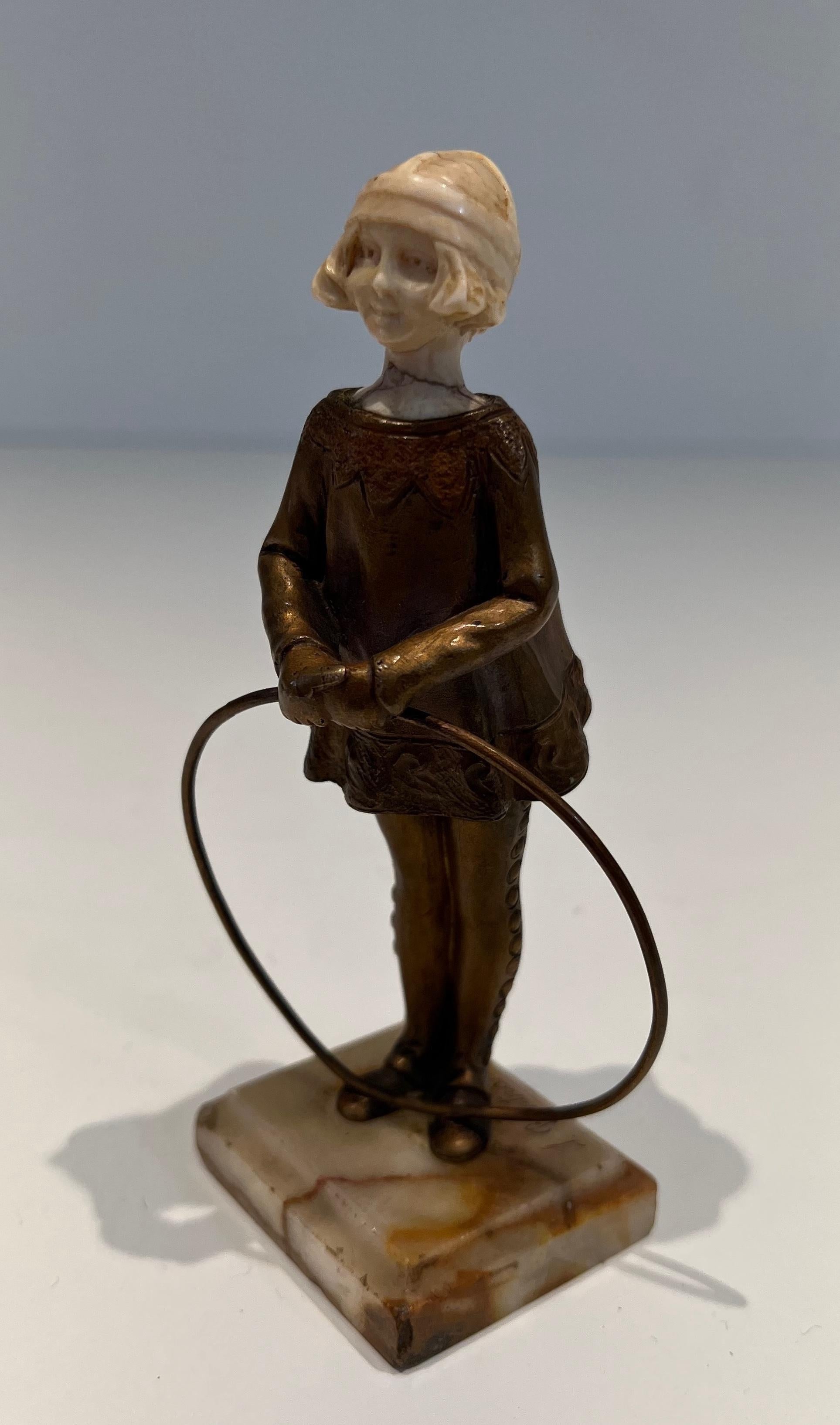 Chryselephantine Representing a Young Girl with a Hoop Signed Bertrand on For Sale 3