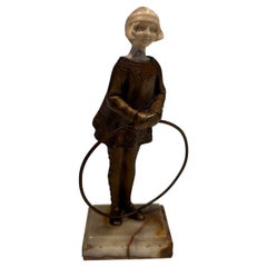 Chryselephantine Representing a Young Girl with a Hoop Signed Bertrand on