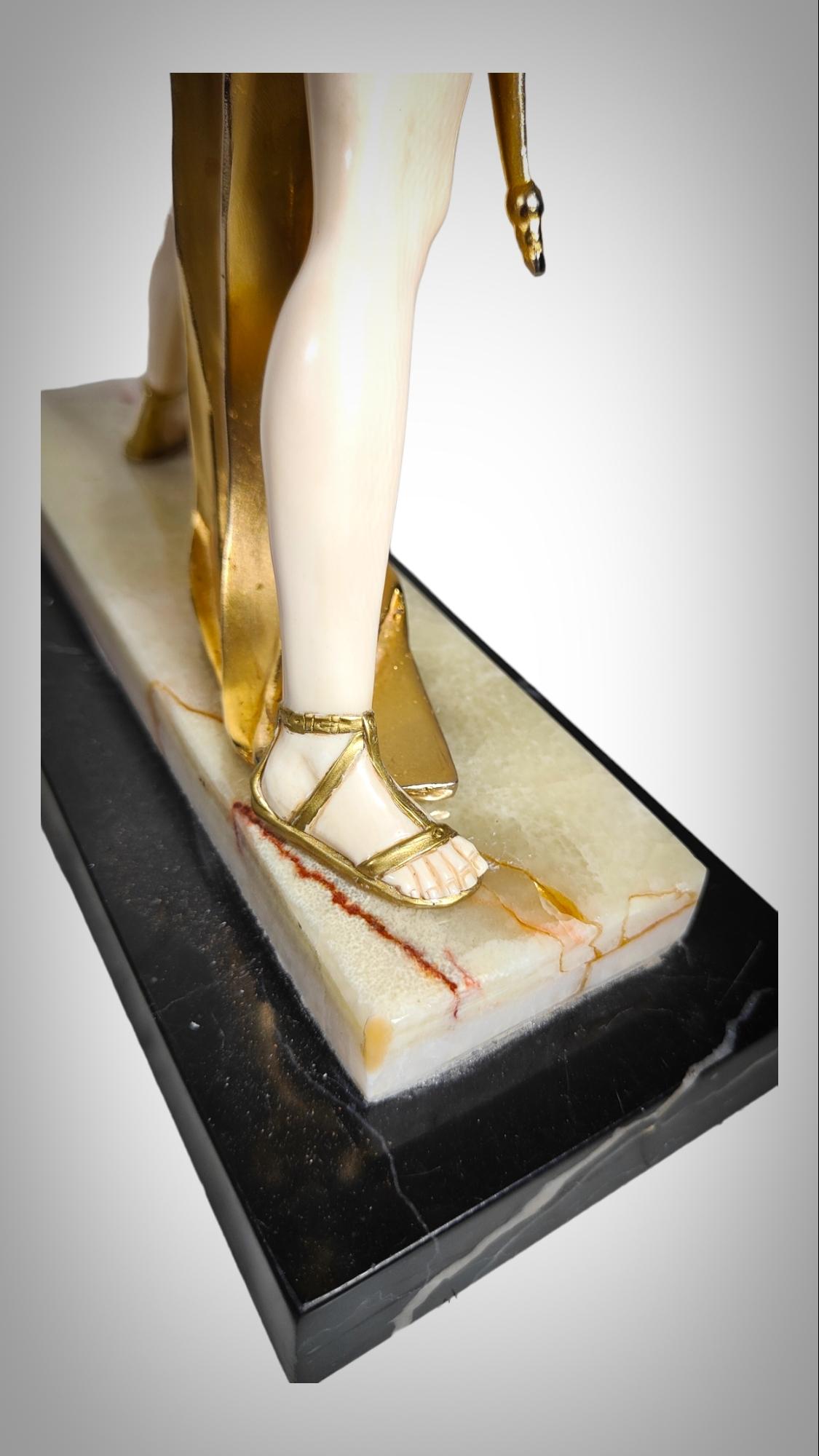 Chryselephantine sculpture, gilded bronze  resting on an onyx base, Diana For Sale 5