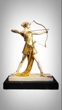 Chryselephantine sculpture, gilded bronze  resting on an onyx base, Diana