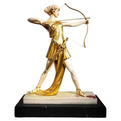 Chryselephantine sculpture, gilded bronze  resting on an onyx base, Diana