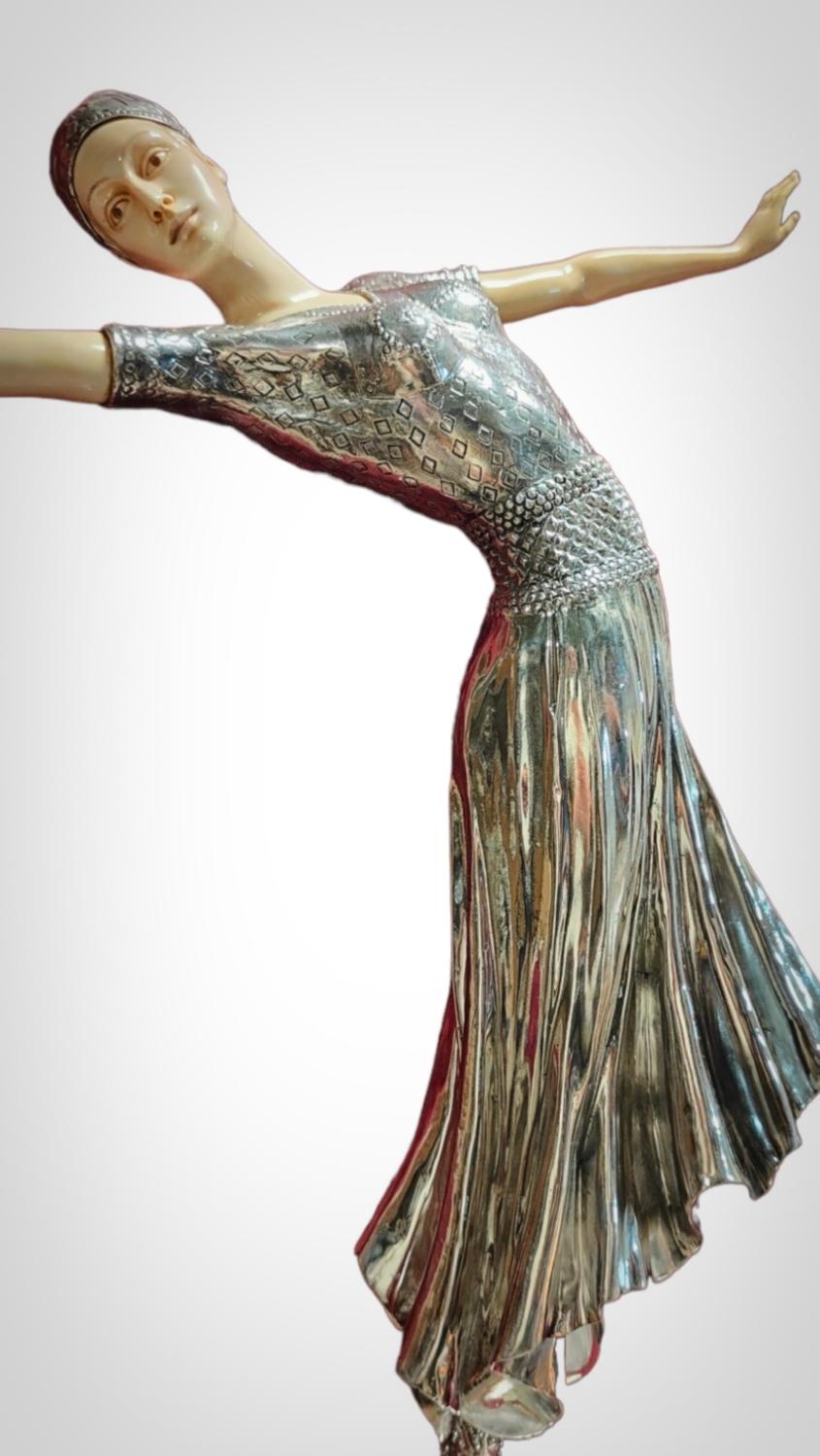 Early 20th Century Chryselephantine sculpture, Silver-plated bronze, Chiparus For Sale
