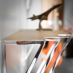 Chrysler, Console in Hand Oxidized Brass and Hand Polished Stainless Steel