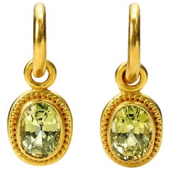 Chrysoberyl and 22 Karat Gold Hoop and Drop Earrings