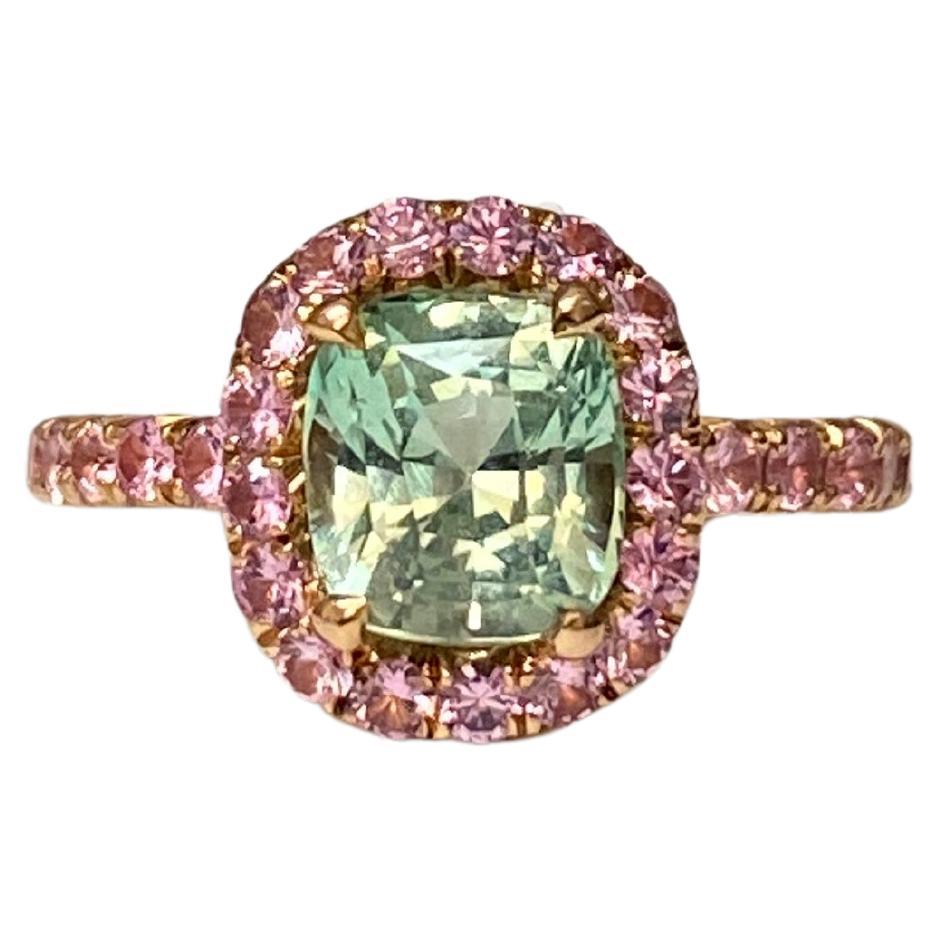Vanadium Chrysoberyl and Pink Sapphire Ring For Sale
